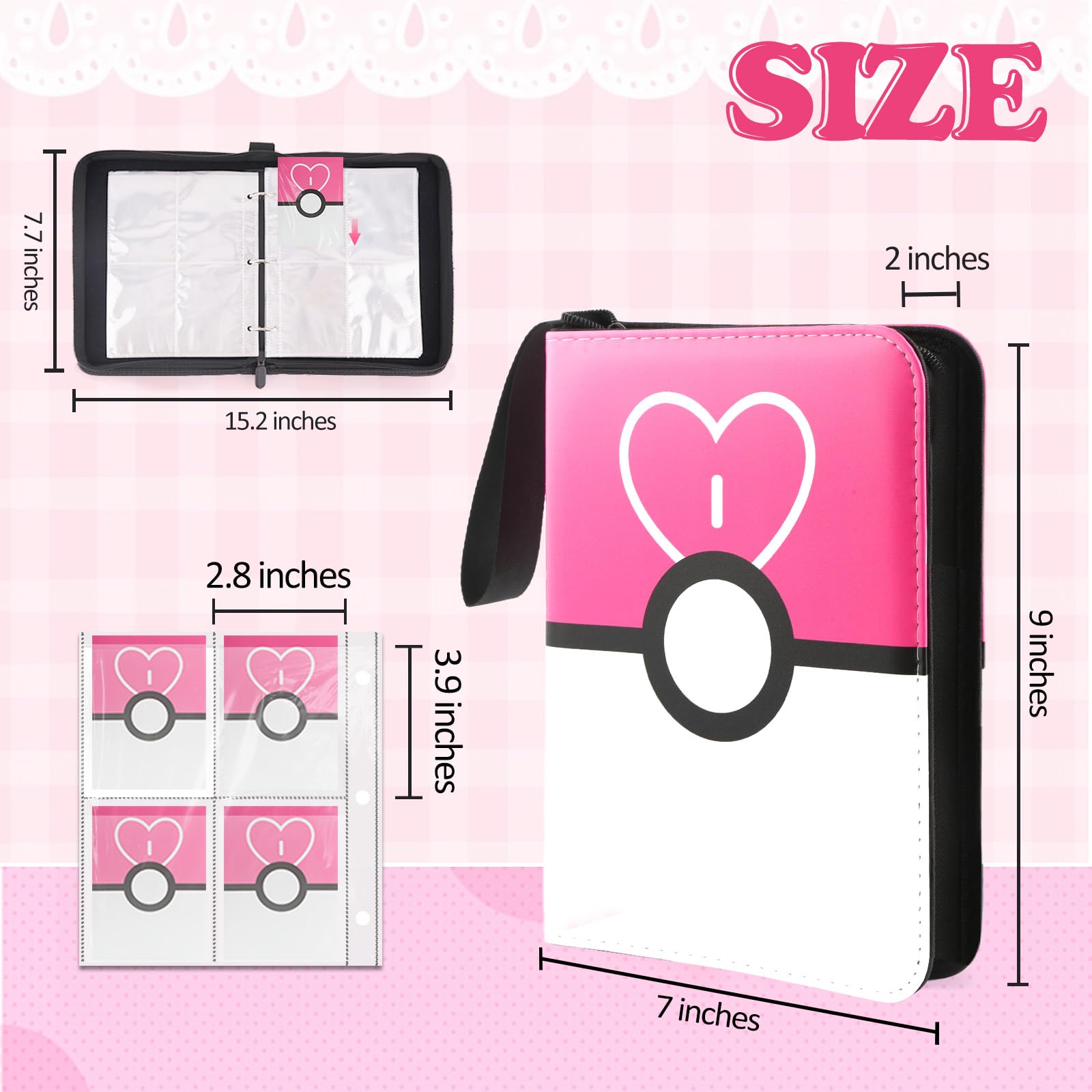 Raccoglitore per carte collezionabili a 4 tasche, adatto per 400 carte con 50 custodie rimovibili, cartella per carte MTG, TCG, carte da gioco e carte sportive, rosa chiaro