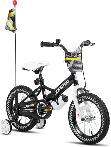 JOYSTAR Little Rock Kids Bike for Boys Ages 2-7 Years, 12 14 16 Inch Boys Bicycle with Bike Flag, Training Wheels, Number Plate and Water Bottle,