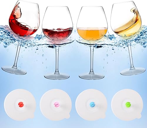 Copas de vino flotantes para piscina con tapas de taza, juego de 4, copas de vino inastillables junto a la piscina, taza flotante, tina de piscina,