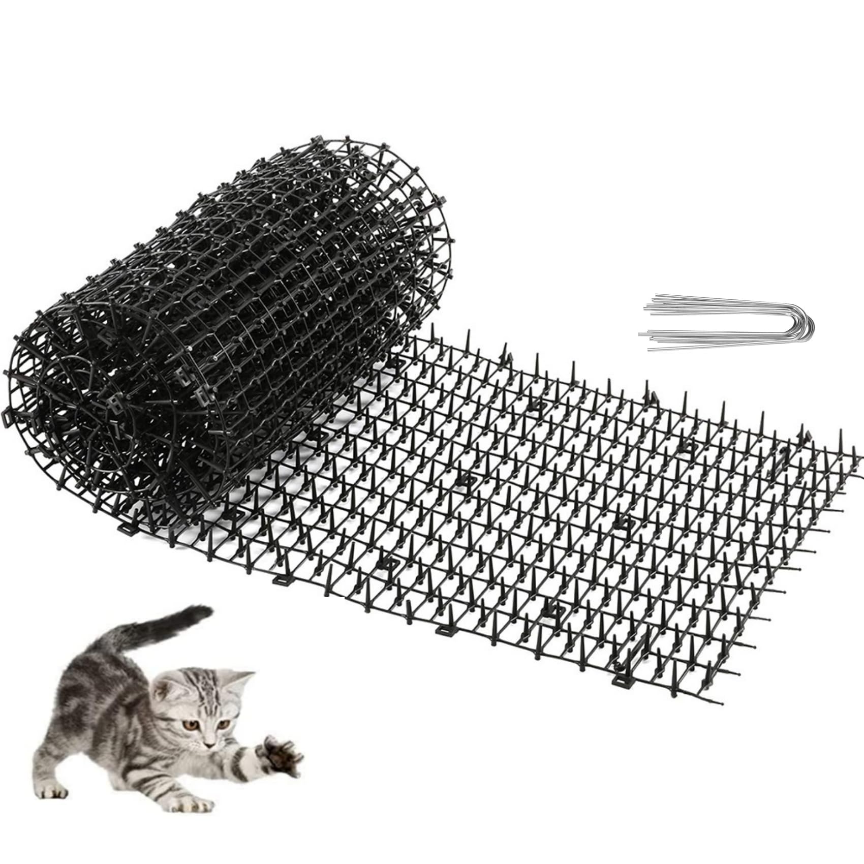 Tapete disuasorio de Gatos de 6.5 pies para Exteriores, Repelente de Gatos con Pinchos, Tiras de espinillas, de excavación de Red, tapete disuasorio de Picos para Exteriores, Picos de