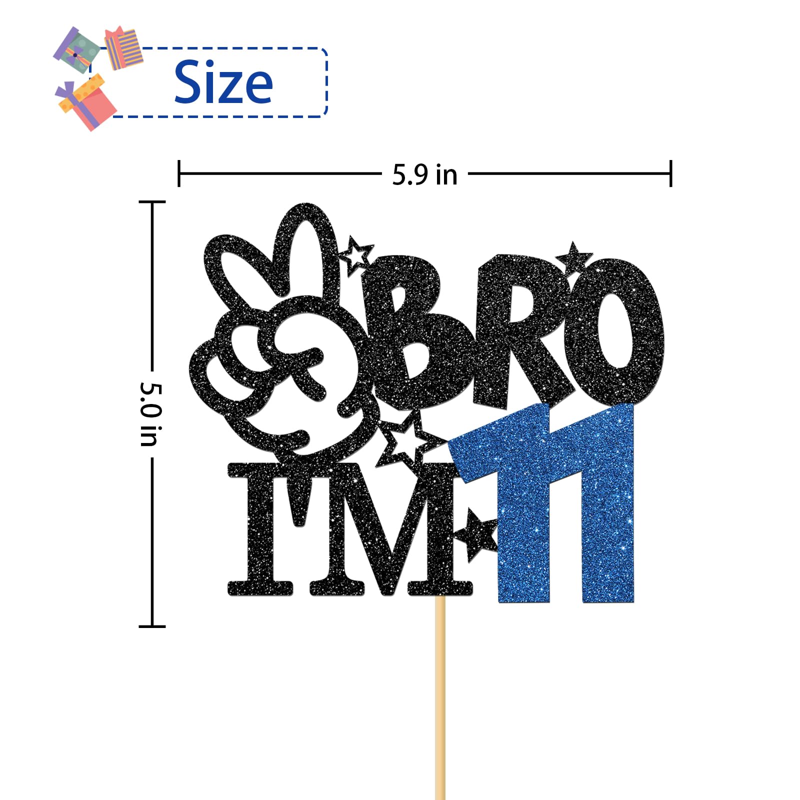 RoadSea Brother I'm 11 Cake Topper - Boy 11th Birthday Cake Supplies - 11 Years Old - Big Brother 11th Birthday Party Decoration - Black Glitter