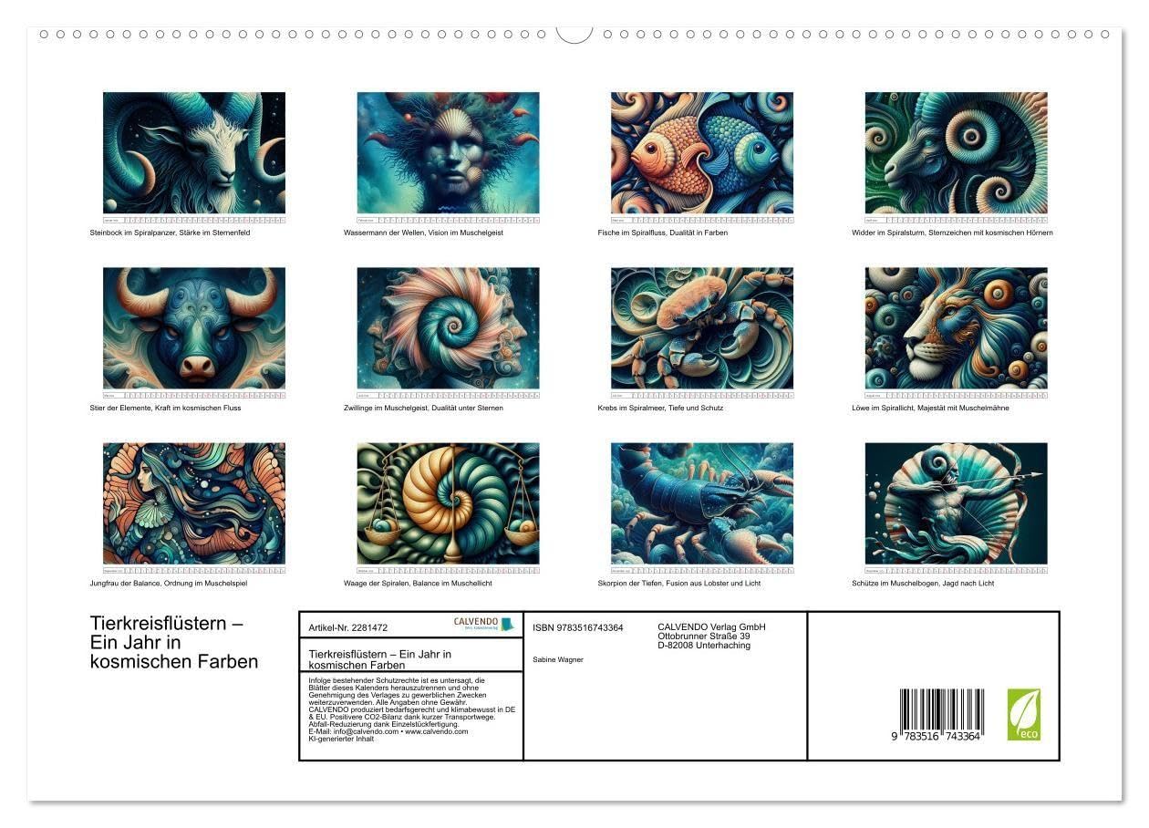 Tierkreisflüstern – Ein Jahr in kosmischen Farben (hochwertiger Premium Wandkalender 2026 DIN A2 quer), Kunstdruck in Hochglanz: Surrealer Sternzeichen-Kalender (CALVENDO Wissenschaft)