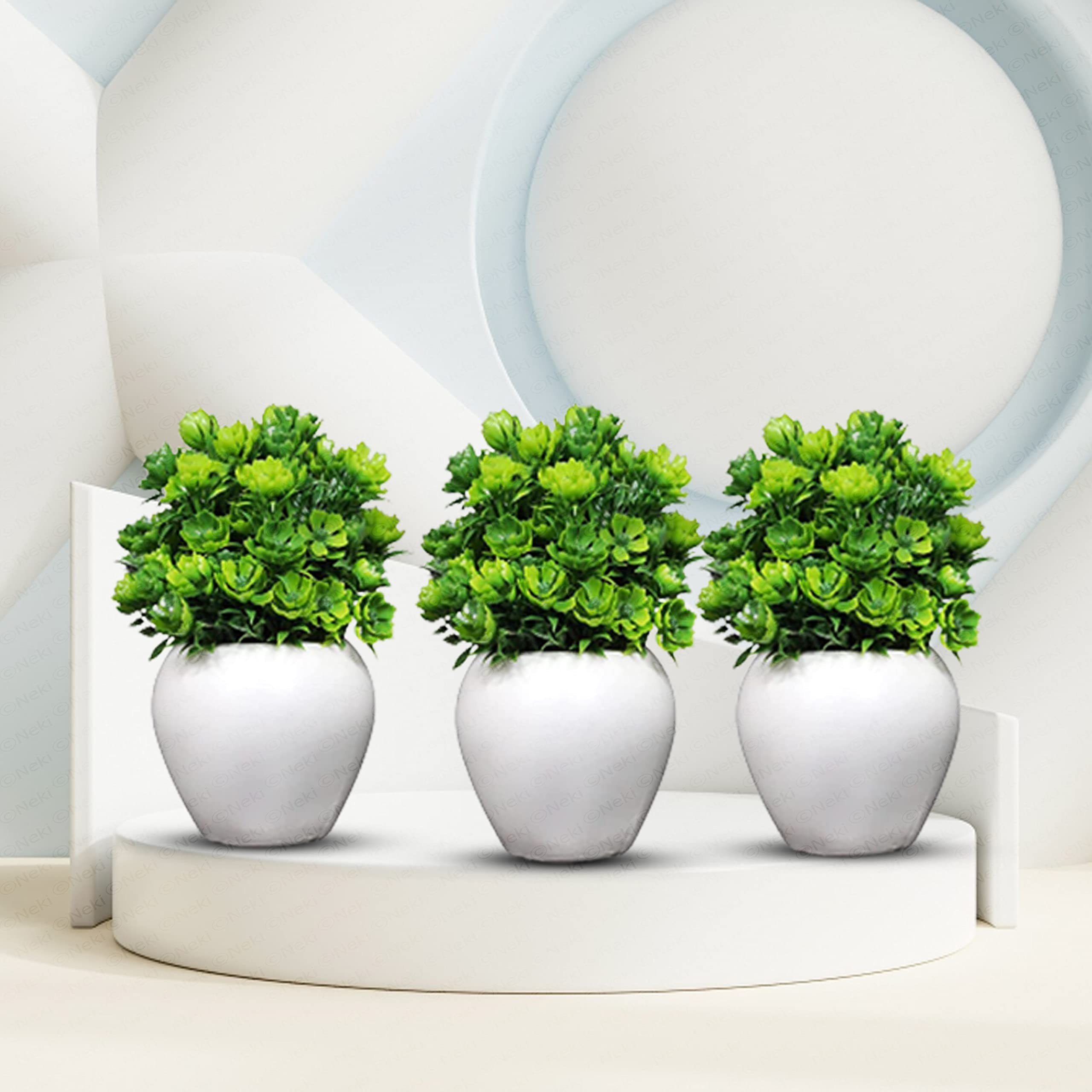 NEKI Set of 3 Bonsai Wild Artificial Plant with Pot, Green