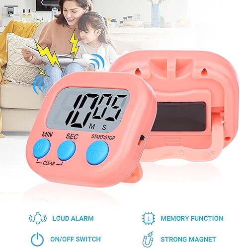 Miniatura 9 de Temporizador de cocina, 6 paquetes de temporizadores digitales para aula, pequeño cronómetro magnético de cuenta regresiva para cocinar, mini alarma