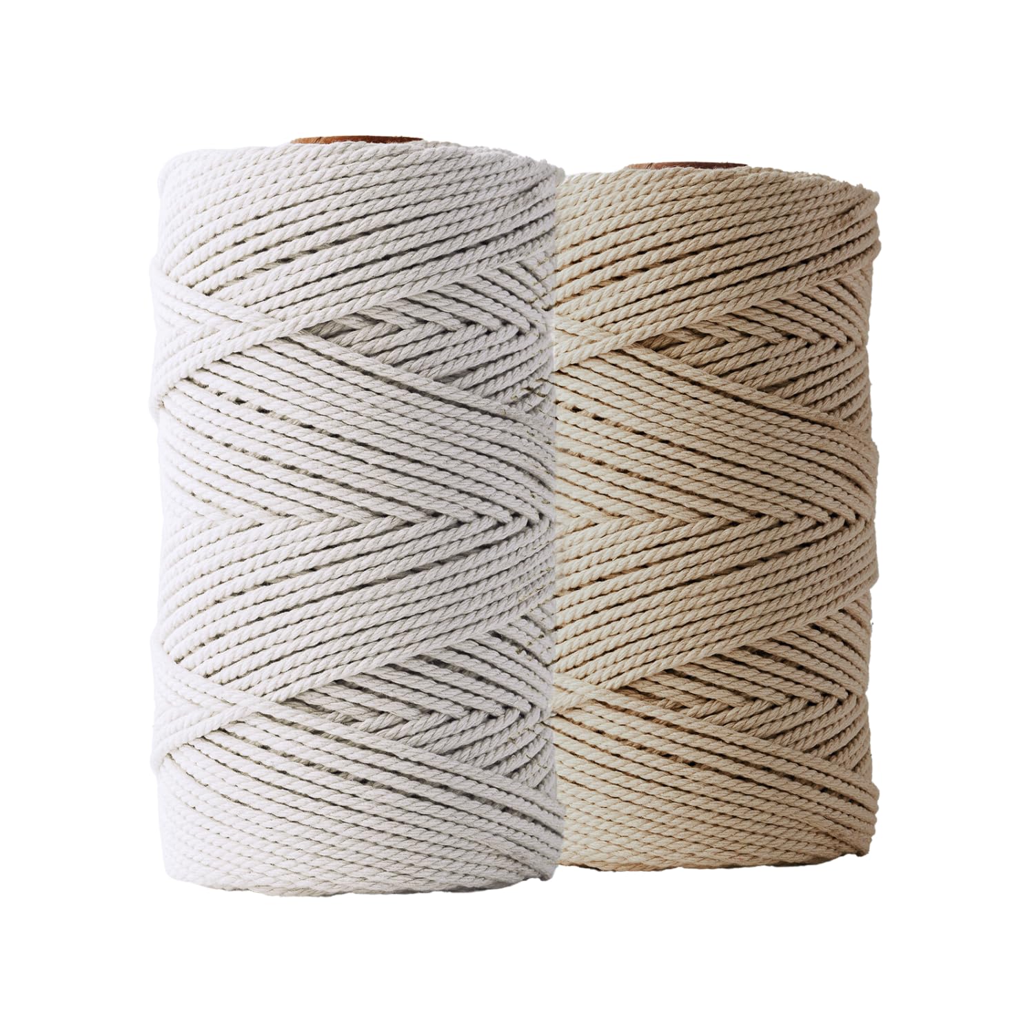 LEDENT Corda Per Macramè Doppia Ritorta 3mm, 2 Rotoli Da 120m, Colori Ecru E Sabbia, Cotone Riciclato 100% - 3