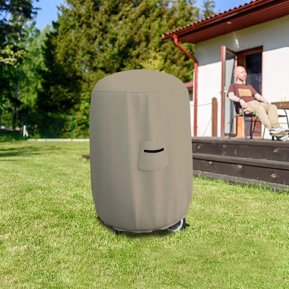 Okrągły pokrowiec na wędzarnię 325 ml wodoodporny w 100% odporny na warunki atmosferyczne pokrowiec wędzarniczy z kieszeniami powietrznymi i elastyczny do dopasowania (76 cm (śr.) x 91 cm (wysokość), beżowy)