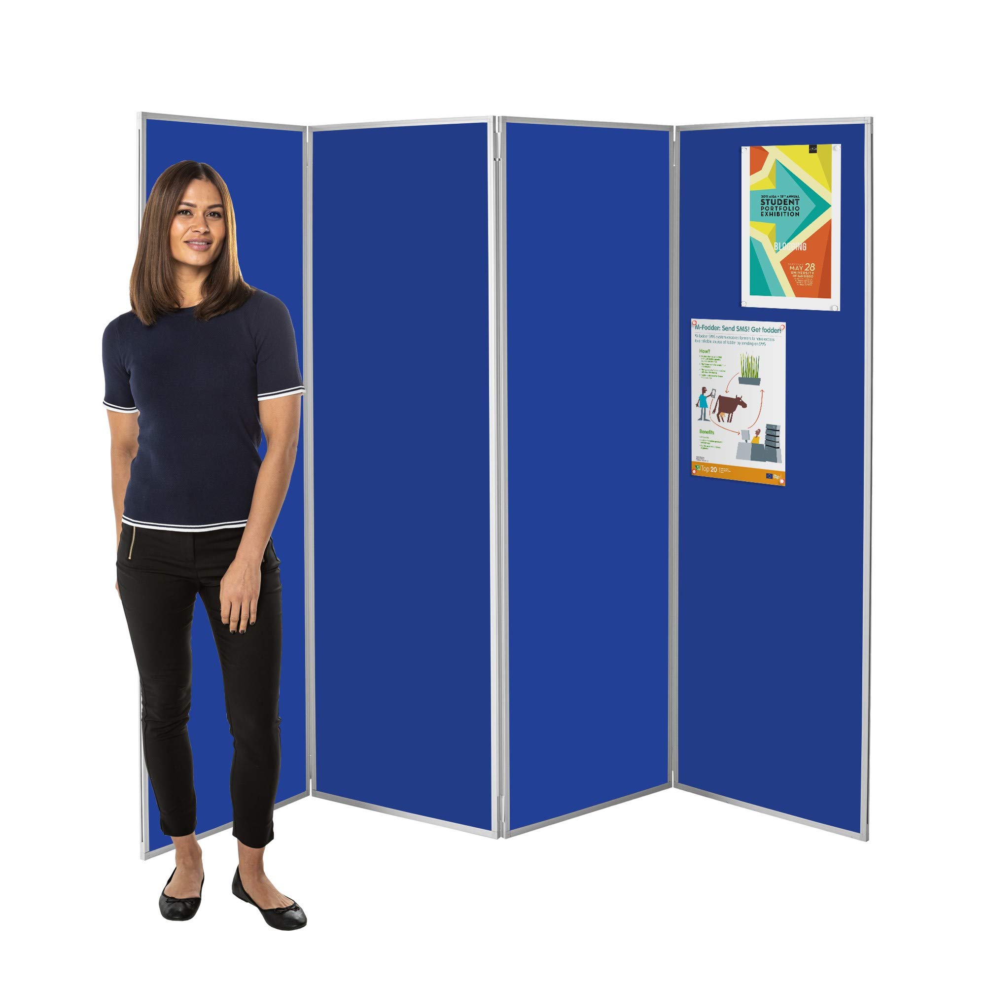 Wonderwall Blue Freestanding Privacy Screen | Concertina Folding 4 Panel Display | Partition Divider Screen | 13 Colours (Blue) - Ideal For Healthcare, Schools, Exhibitions, Libraries