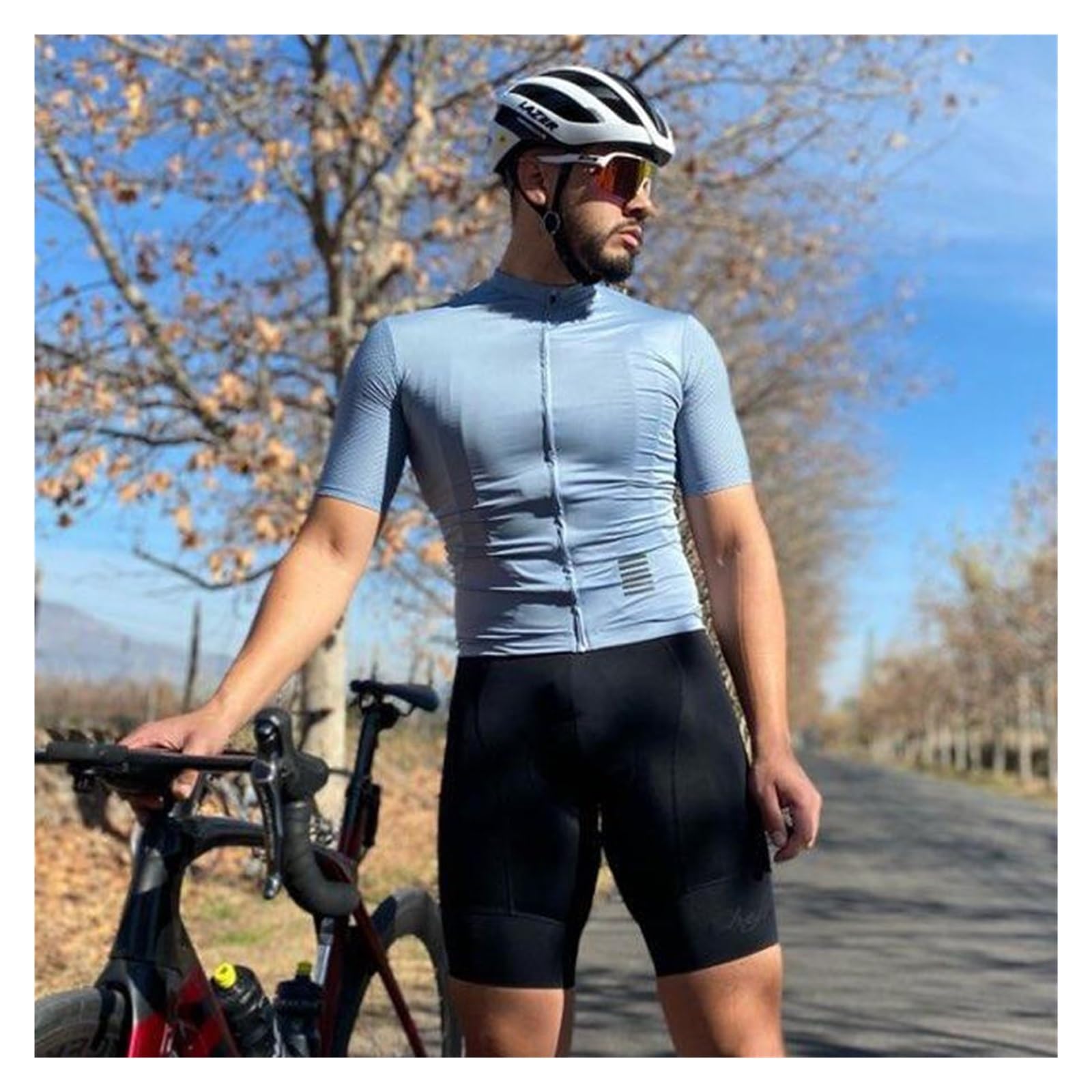 Culotte Ciclismo Hombre Ciclismo Jersey Set clásico Mountain Bike Bib Shorts Kit Reflectante Ropa de Bicicleta Personalizada(White,Asia-M)