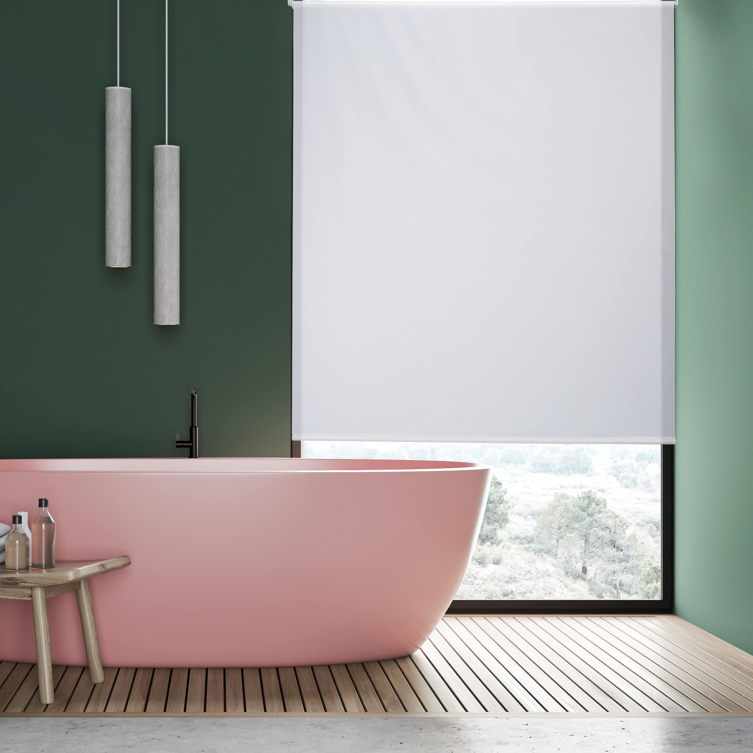 Relaxdays Duschrollo, 140x240 cm, Seilzugrollo für Dusche & Badewanne, Decke & Fenster, Badrollo wasserabweisend, weiß