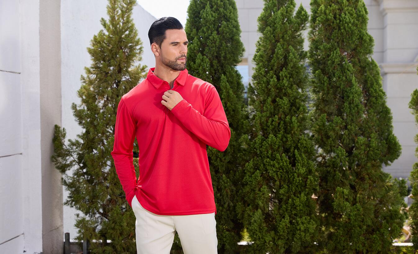 Men Polo Shirts Long Sleeve Moisture Wicking Dry Fit Collared Casual | Golf Tennis Shirt, Breathable, Quick Dry, Lightweight, Sunglass Loop, Athletic Top miniatura 7