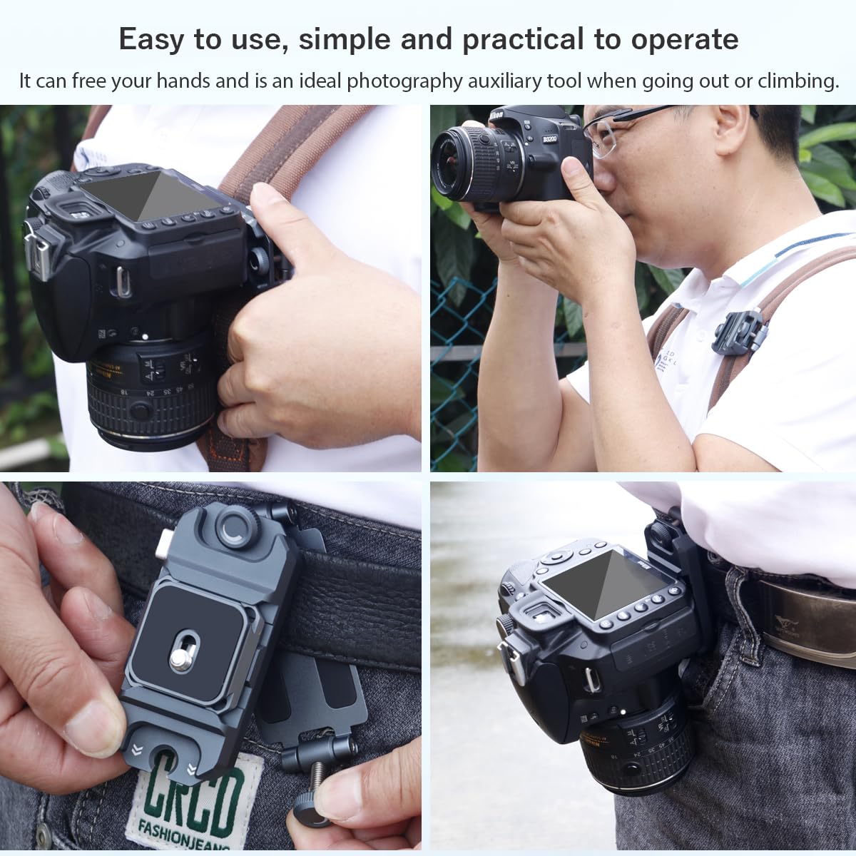 Koolehaoda QB-1 Clip pour Appareil Photo, Montage sur Bandoulière ou Ceinture Clip de Caméra à Dégagement Rapide pour GoPro, Machine à Cartes, DSLR Caméra et des Jumelles