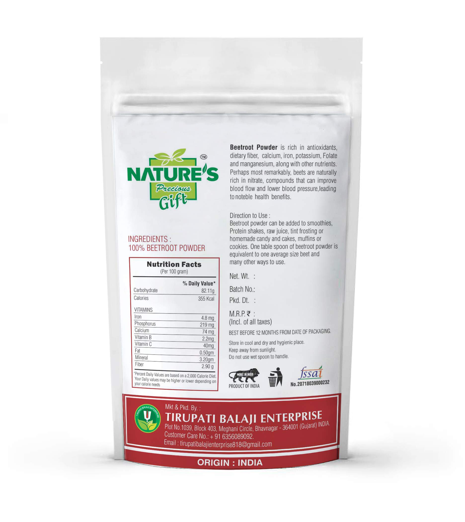 NATURE`S GIFT - FOR THOSE WHO CARE`S BEETROOT POWDER (100 gram) - Image 5 thumbnail