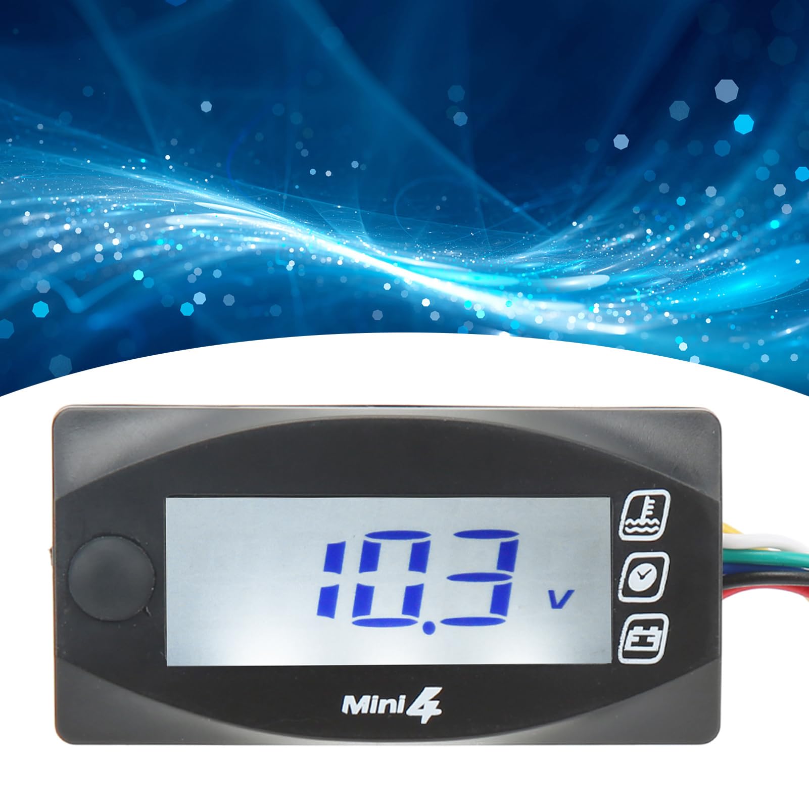 Termómetro Xtevu, medidor de tiempo de voltaje LCD de motocicleta, Medidor de temperatura del motor 4 en 1 pantalla, pantalla de termómetro digital universal DC12V (18MM)