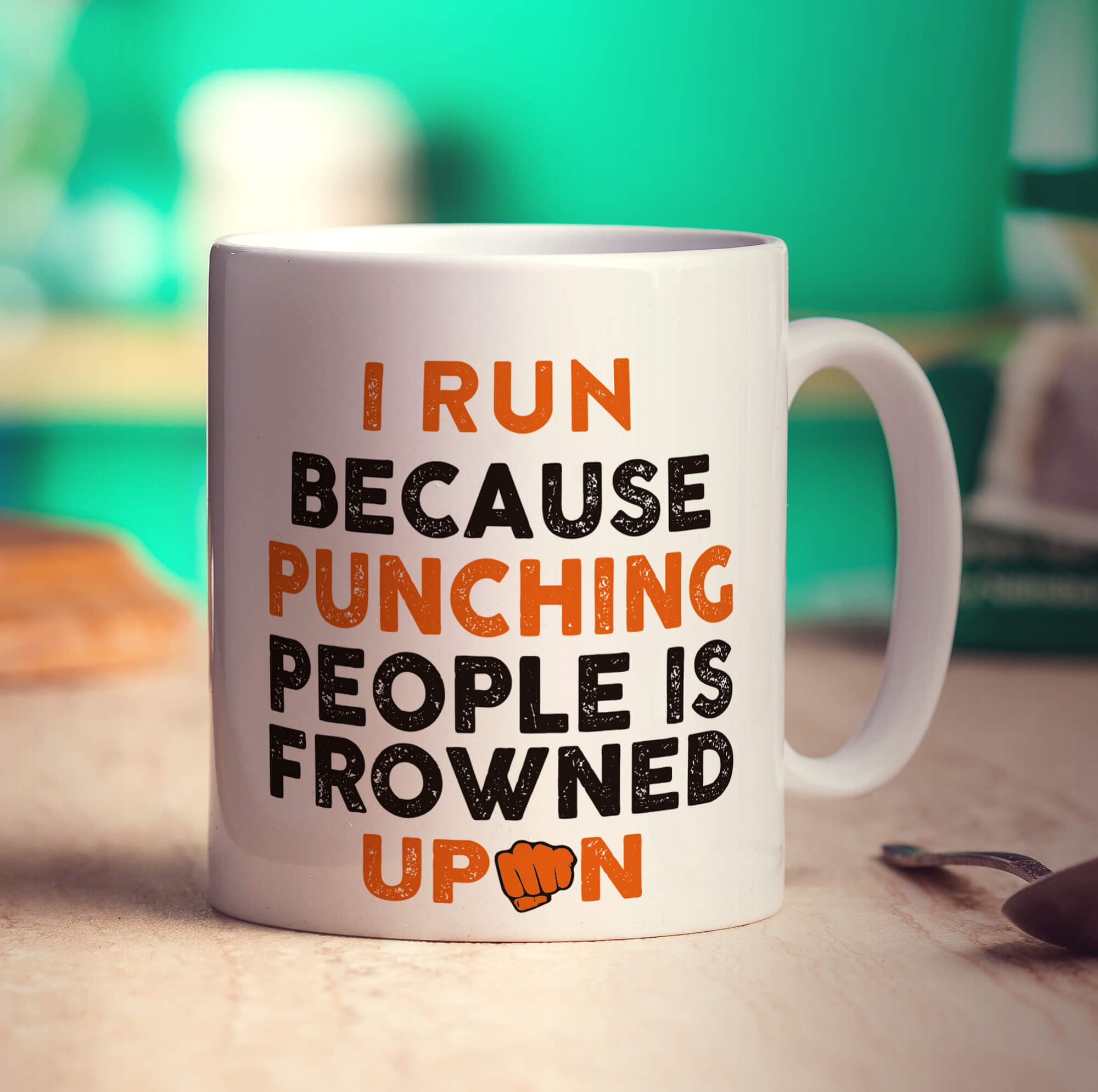 Printster White I Run Because Punching People Is Frowned Upon Mug - 11Oz Ceramic Cup