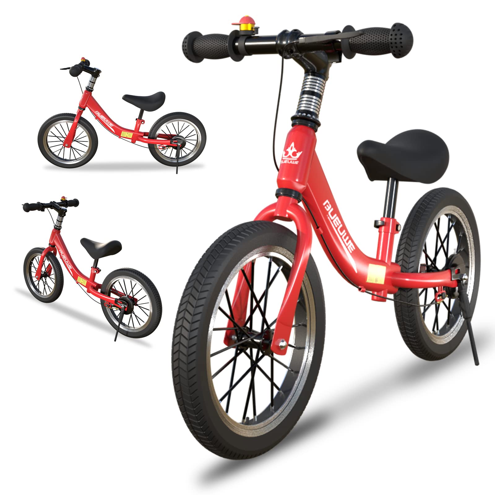 Bueuwe 14/16 Inch Balance Bike for 3 4 5 6 7 and 8 Years Old Boys Girls,No Pedal Training Bicycle with Brake and Kickstand,Adjustable Seat Height,Air Tires,Gift for Outdoor Sports (Red, 14 in) — image 1