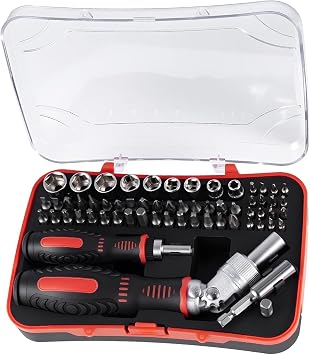 61pc Ratchet Screwdriver Bit Set 1/4" Hex & Socket Set   Right Angle Ratchet Handle, CR-V Bits with Torx, Pozidriv, Hex & Precision Screwdriver Kit   Compact DIY Tool Kit with Case