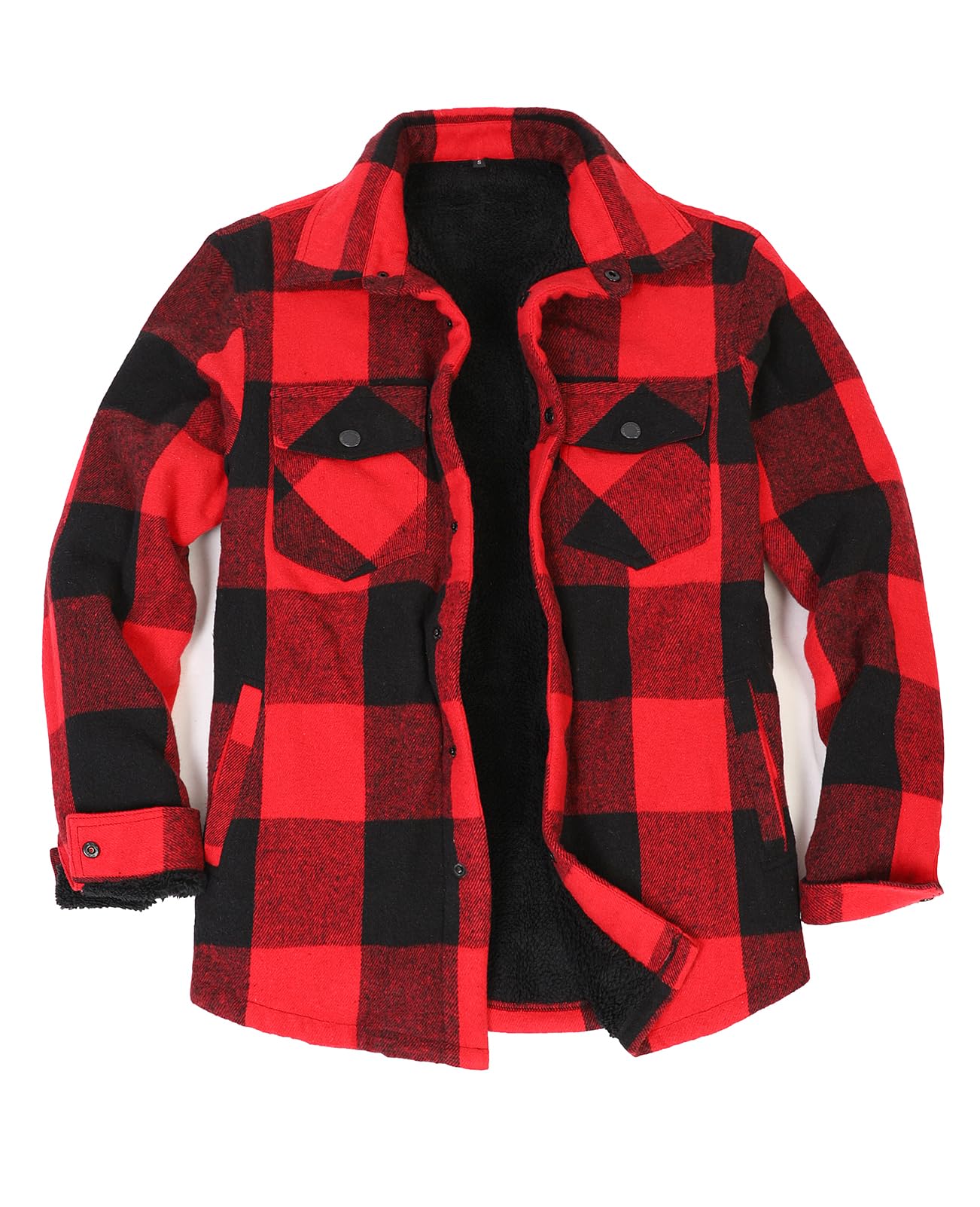 ZENTHACE Men's Sherpa Lined Flannel Shirt Jacket,Long Sleeved Brushed Plaid Flannel Shacket Jackets,Snap Button