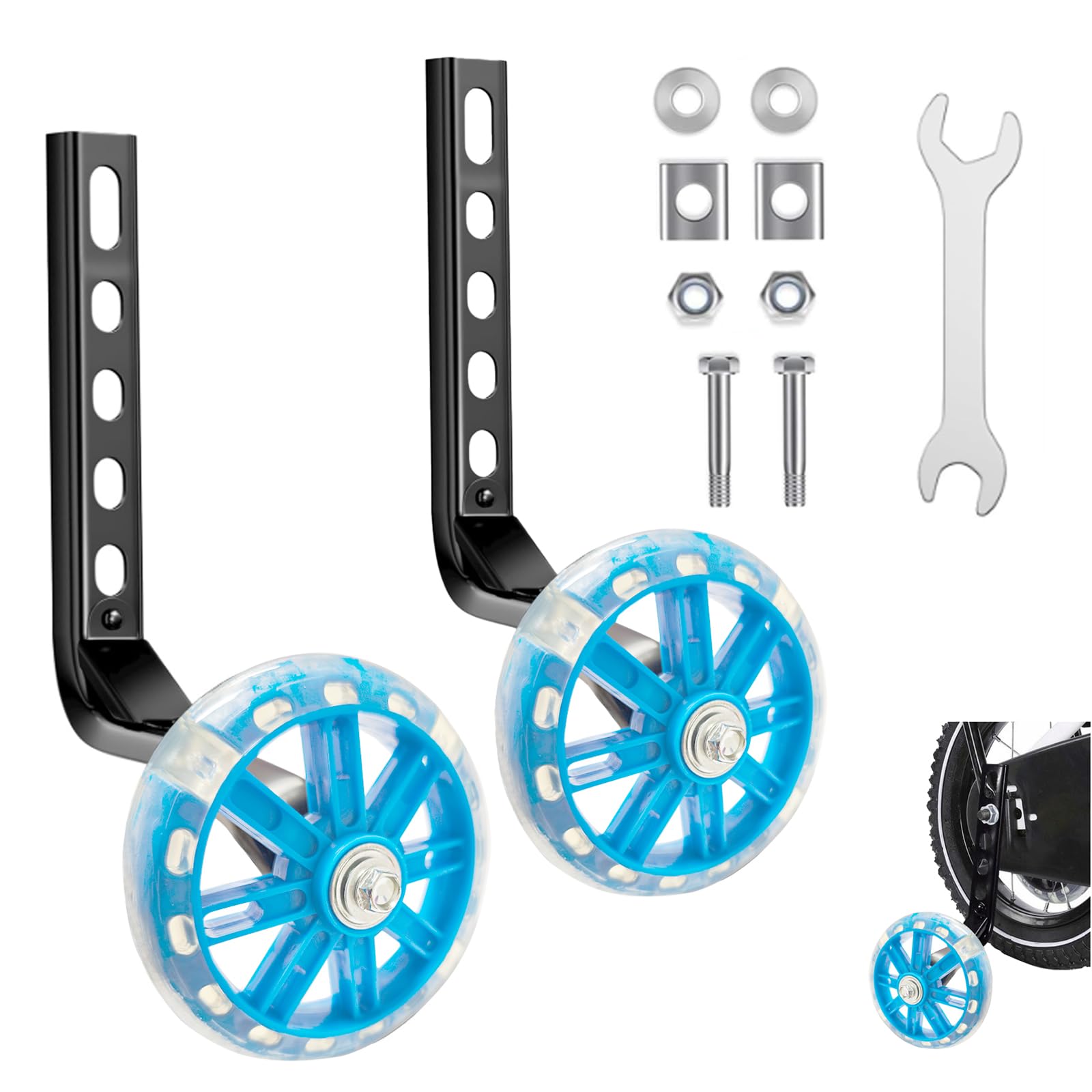 1 Paia Rotelle Universali per Bicicletta da Bambino, Ruote Ausiliarie per La Bicicletta, Training Wheels, Allenamento per Flash, Ruote Laterali Bici Bambino per 12-20 Pollici Bicicletta (Blu）