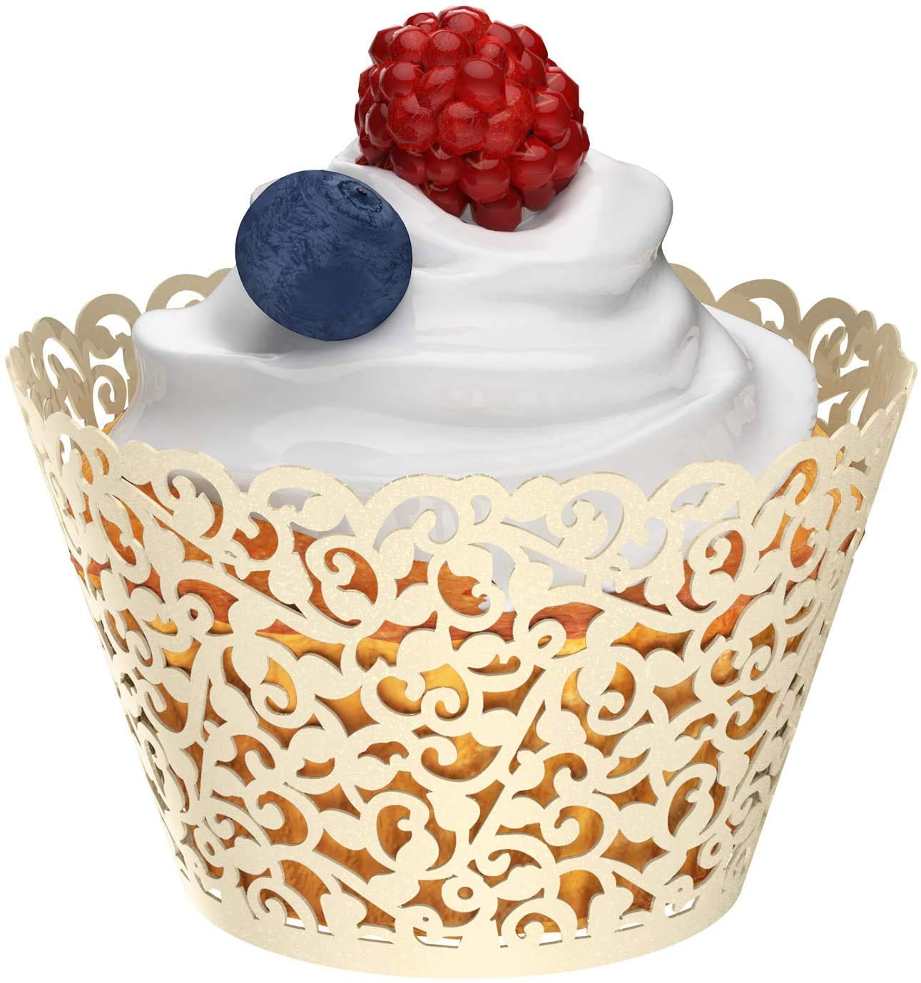 50 Pirottini Per Cupcake In Carta Perlescente Tagliati Al Laser – Design Pizzo, Bianco Titanio, Perfetti Per Matrimoni E Feste