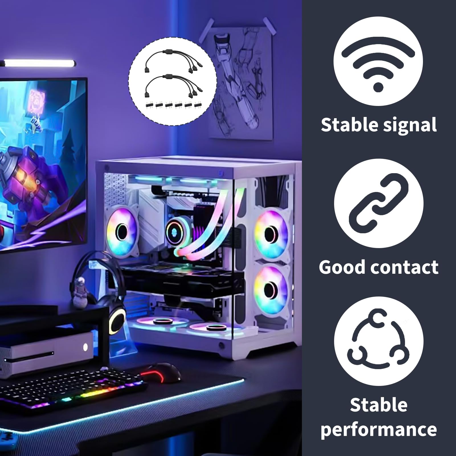 Câble Répartiteur PC ARGB 1 vers 3, Extension LED 5V 3 Broches, Compatible ASUS Aura MSI Mystic Gigabyte RGB Fusion