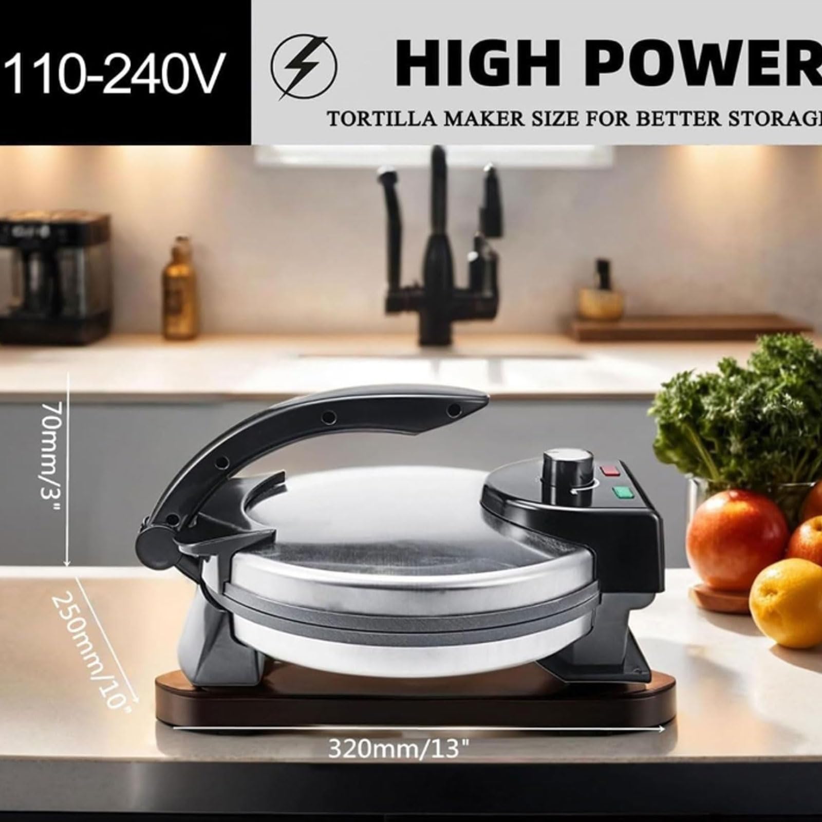 Macchina Per Roti Antiaderente Da 10 Pollici, Macchina Elettrica Per Roti Con Temperatura Regolabile E Doppio Lato, Per La Facile Preparazione Di Chapati E Tortilla