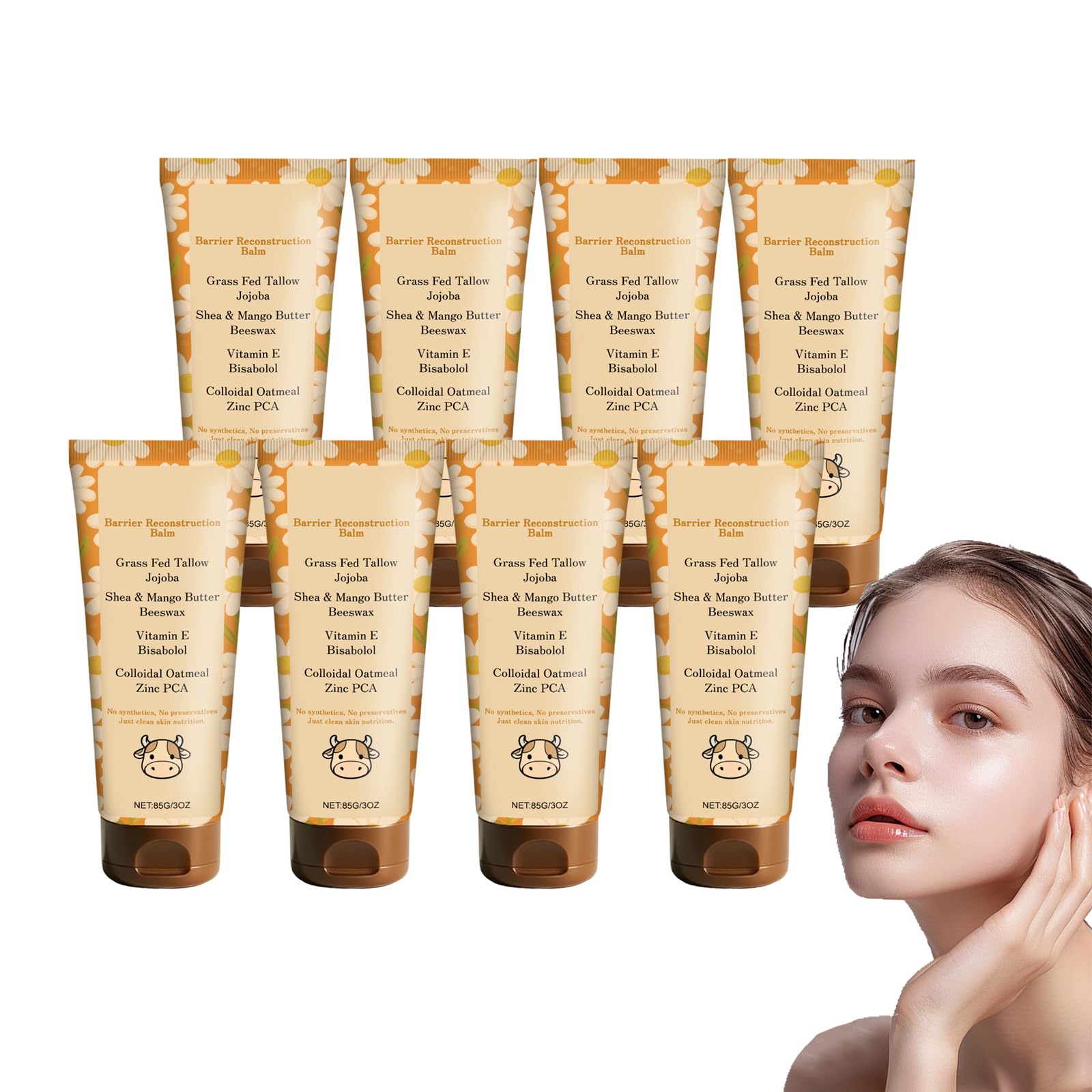 Baume au miel et au suif, Baume fouetté au suif, Crème éclat au beurre, Crème barrière protectrice au beurre de vaches nourries à l'herbe pour le visage et le corps, Soins non toxiques (8 pièces)