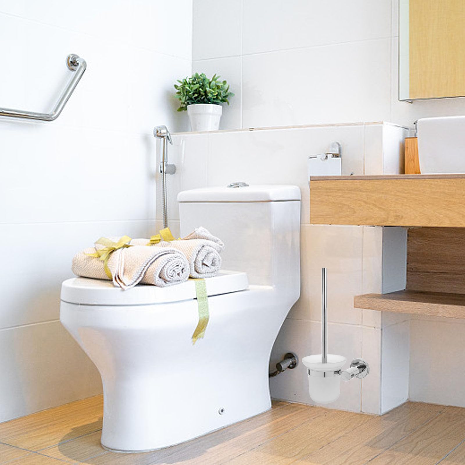 BESPORTBLE Scopino Multifunzionale con Supporto in Inossidabile per Wc Manico e Testina Delicata Design da la Pulizia del Bagno