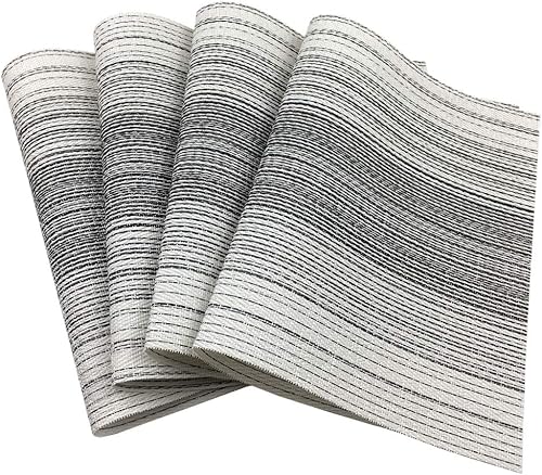 Miniatura 3 de Mantel individual de vinilo tejido duradero, lavable, resistente al calor, antideslizante, para cocina, comedor (juego de 4, negro con blanco)