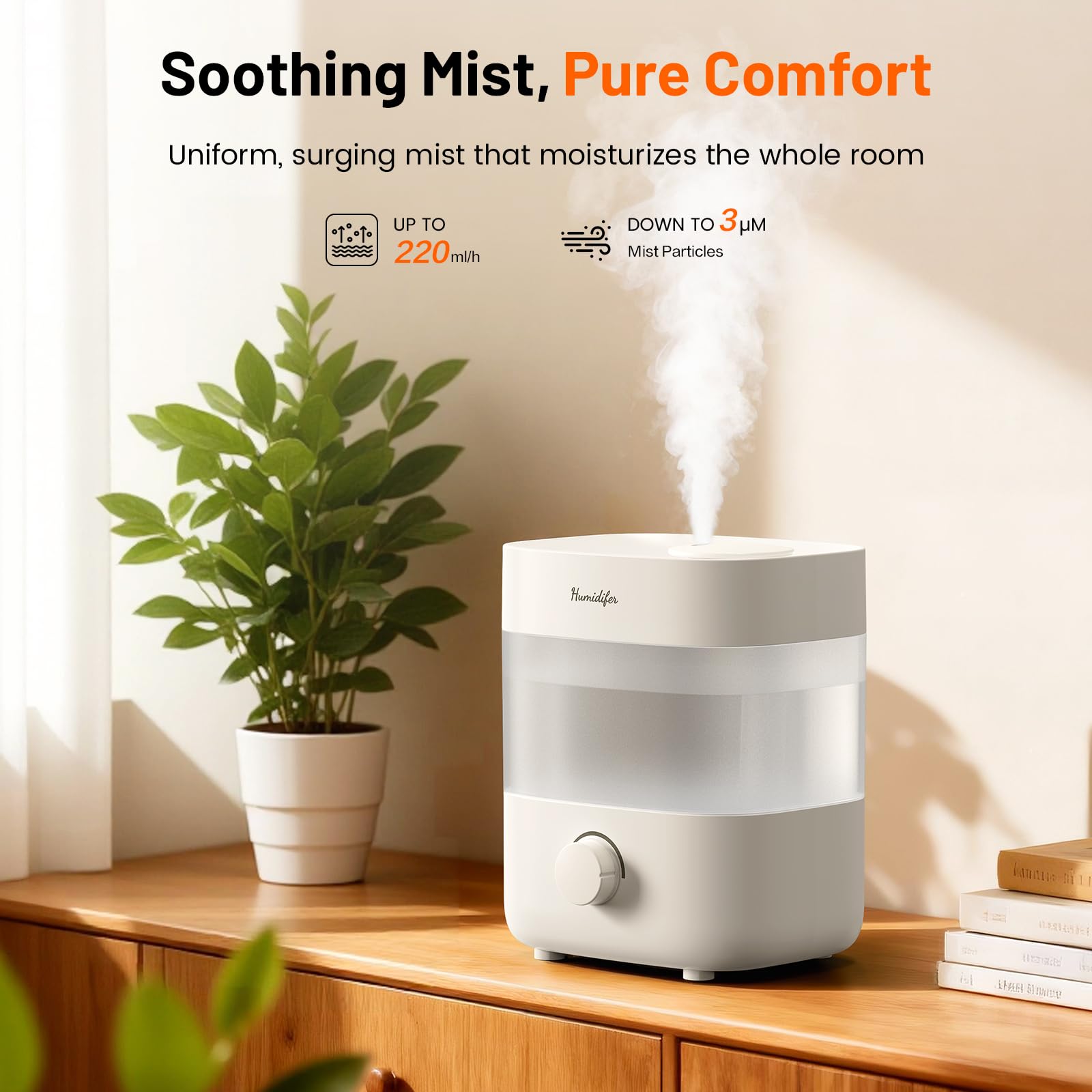 Humidificadores para dormitorio, tanque de 2 litros para 15 horas, tiempo de niebla silenciosa de 20 dB, boquillas dobles, apagado automático, rotación para ajustar la intensidad de la niebla