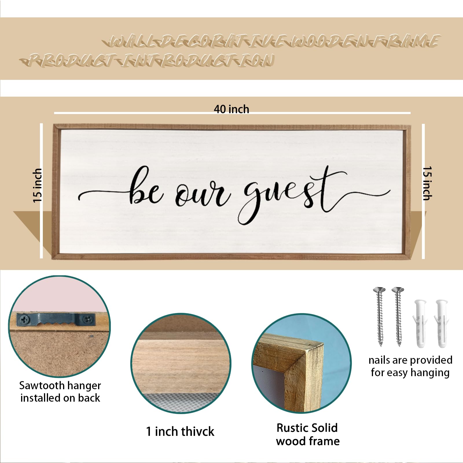 Be Our Guest Wall Decor Sign 40”X15” Large Master Bedroom Above Bed Wall Decor Wood Framed Guest Room Sign Simple Rustic Farmhouse Over Bed Bedside Wall Art ?Wood