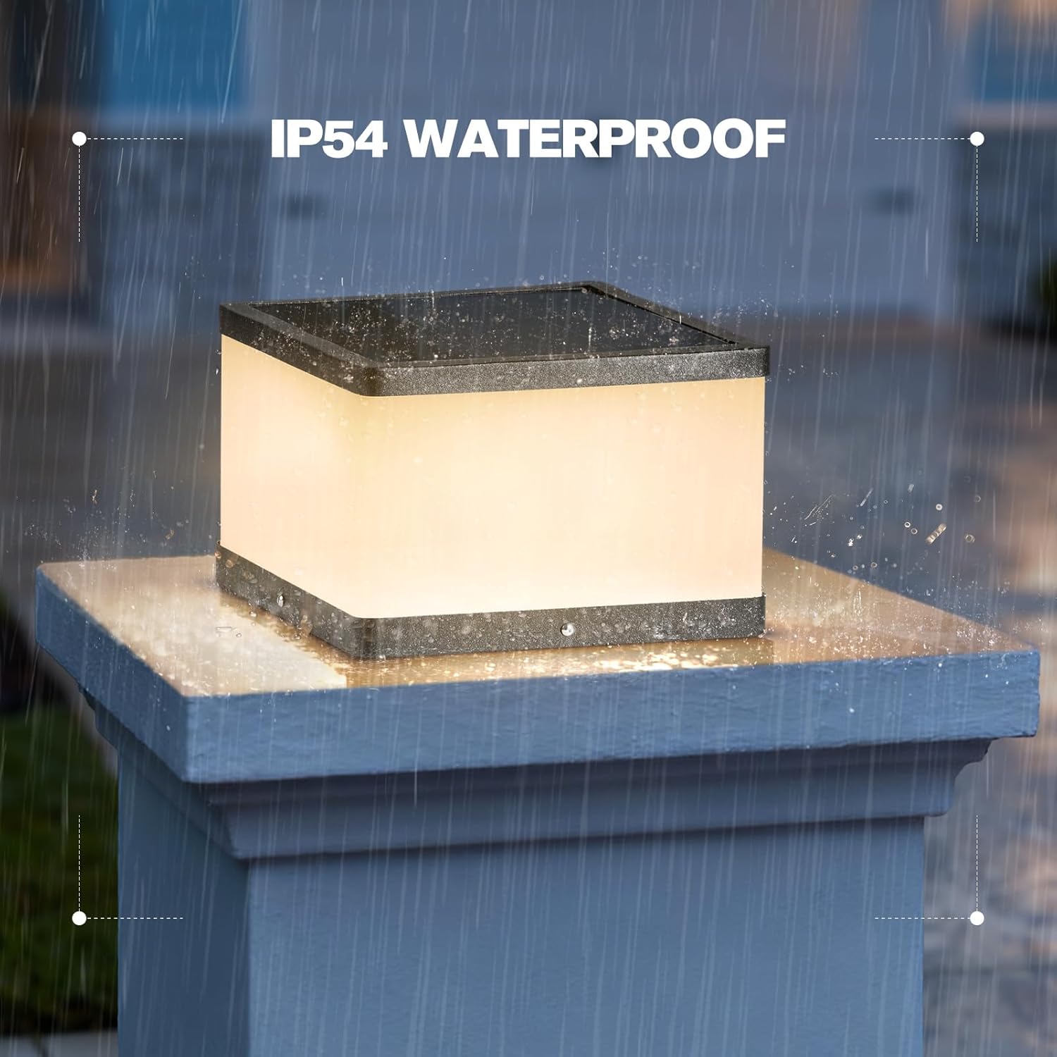 Outdoor Solar Post Lights, 9.84" Waterproof Lamp Posts Outdoor Lighting, 3000K Dusk to Dawn Column Lights, Square LED Solar Pillar Entrance Light with E26 Bulb for Patio Driveway Garden Yard