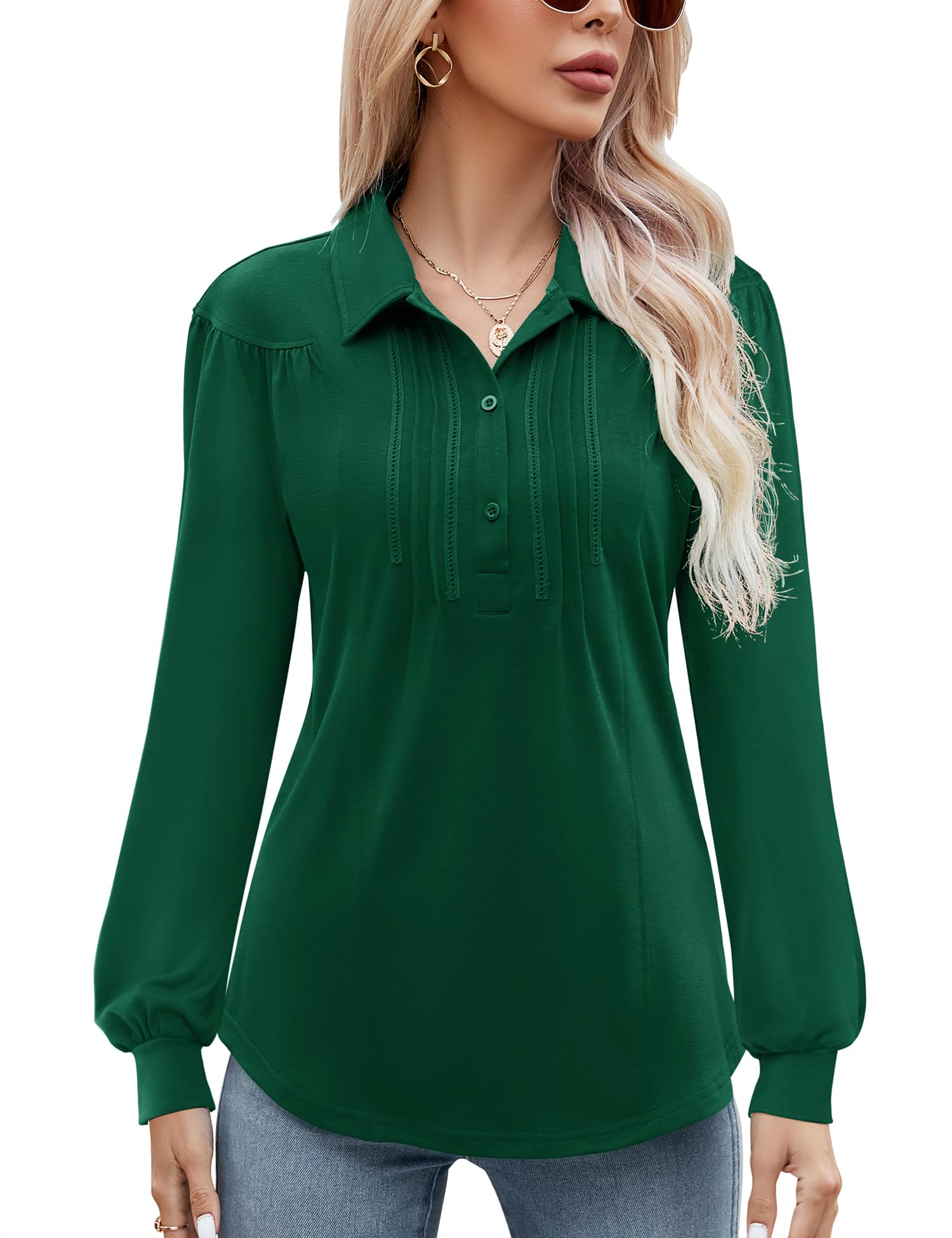 micoson Polo Shirts for Women Long Sleeve Button Down Collared Tops Loose Casual Tunic Blouses-picture-32