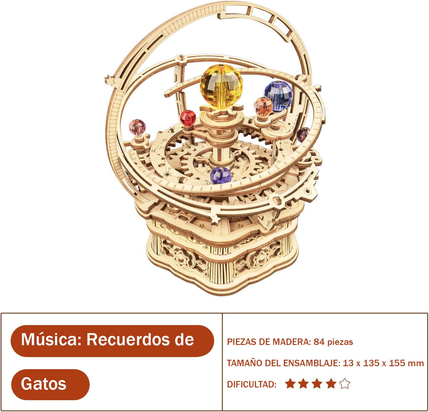 ROKR Maquetas de Madera para Construir Montar Puzzle 3D para Adultos Música Caja Noche Estrellada