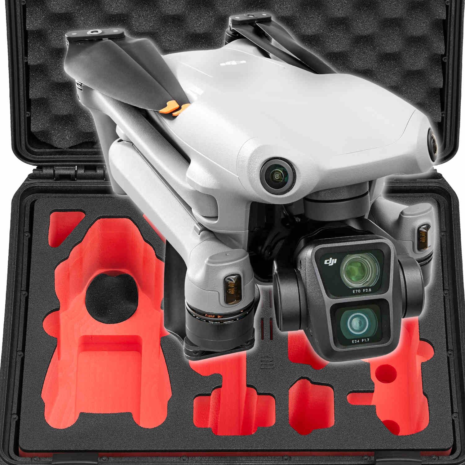 TOMcase Drohnenkoffer „Travel Edition” für DJI Air 3S Fly More Combo, Standard oder DJI RC 2 Controller, Akkus Laden im Koffer, wasserdicht Outdoor Case - deutsches Produkt (Schwarz/Rot-Schwarz)