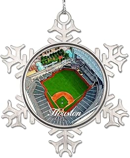Texas USA City Christmas Ornaments 2024 Minute Maid Park Cityscape Snowflake Ornament Travel Souvenir Novelty Metal Xmas Tree Pendant Gift for Friends/Tour