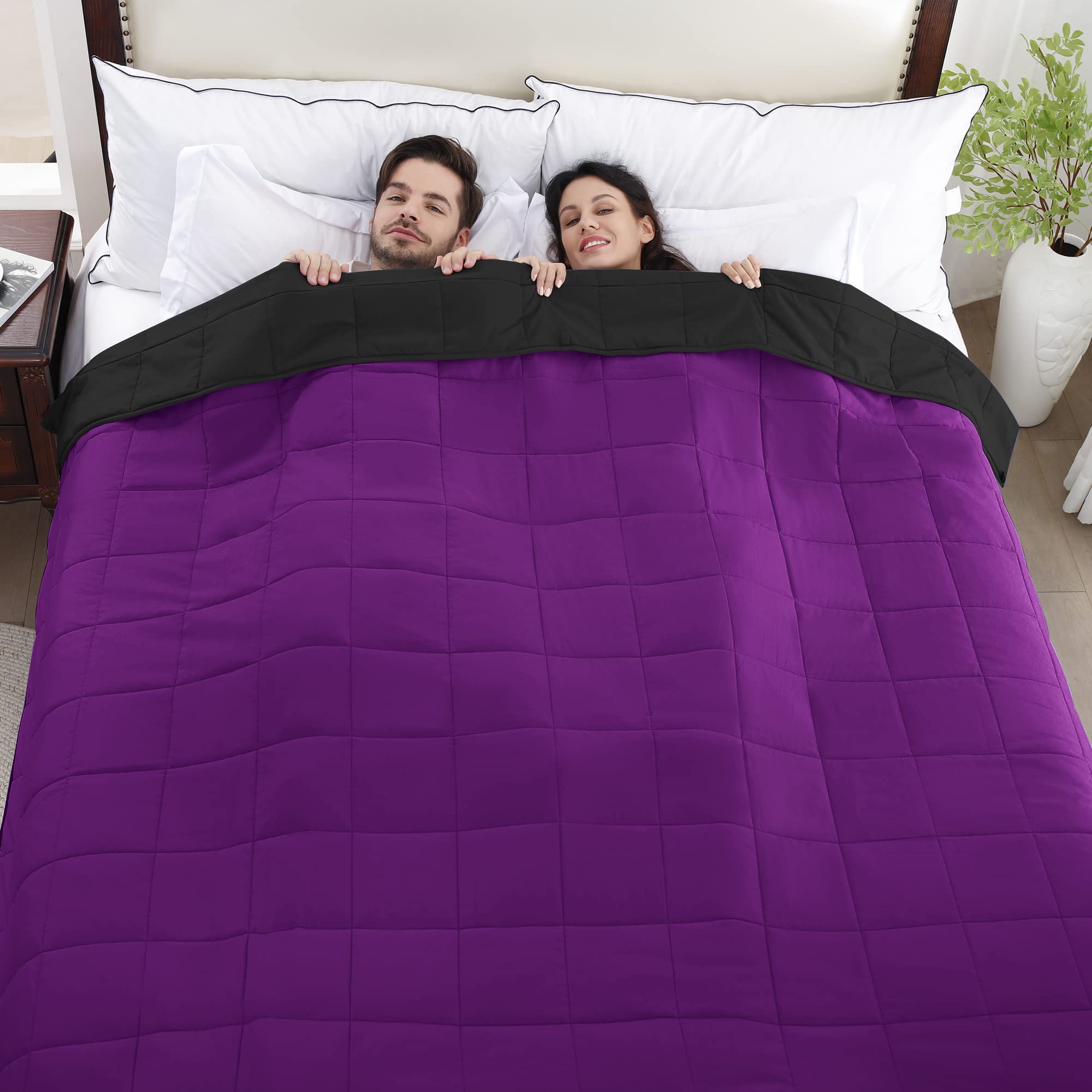 Joyching Weighted Blanket for Adults 20 lbs, Reversible Cooling Soft Heavy Comforter with Premium Glass Beads (86x92in Black/Purple)