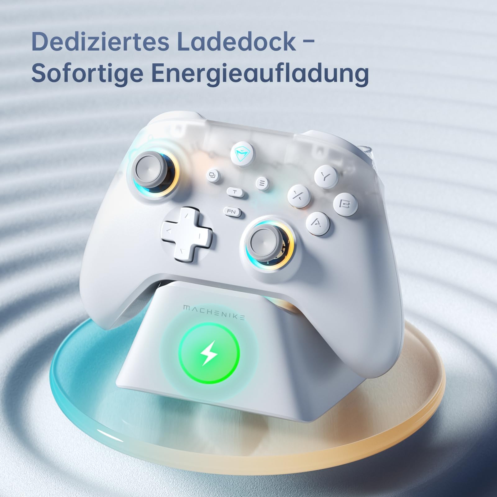 Machenike G3V2 Controller PC, Gamepad PC Wireless, 2 Einstellbare Hall Effekt Joystick, 2 Programmierbare Tasten, mit Bunten RGB-Lichtern, für Switch/iOS/Android, 1000mAh Akku (Weiß)
