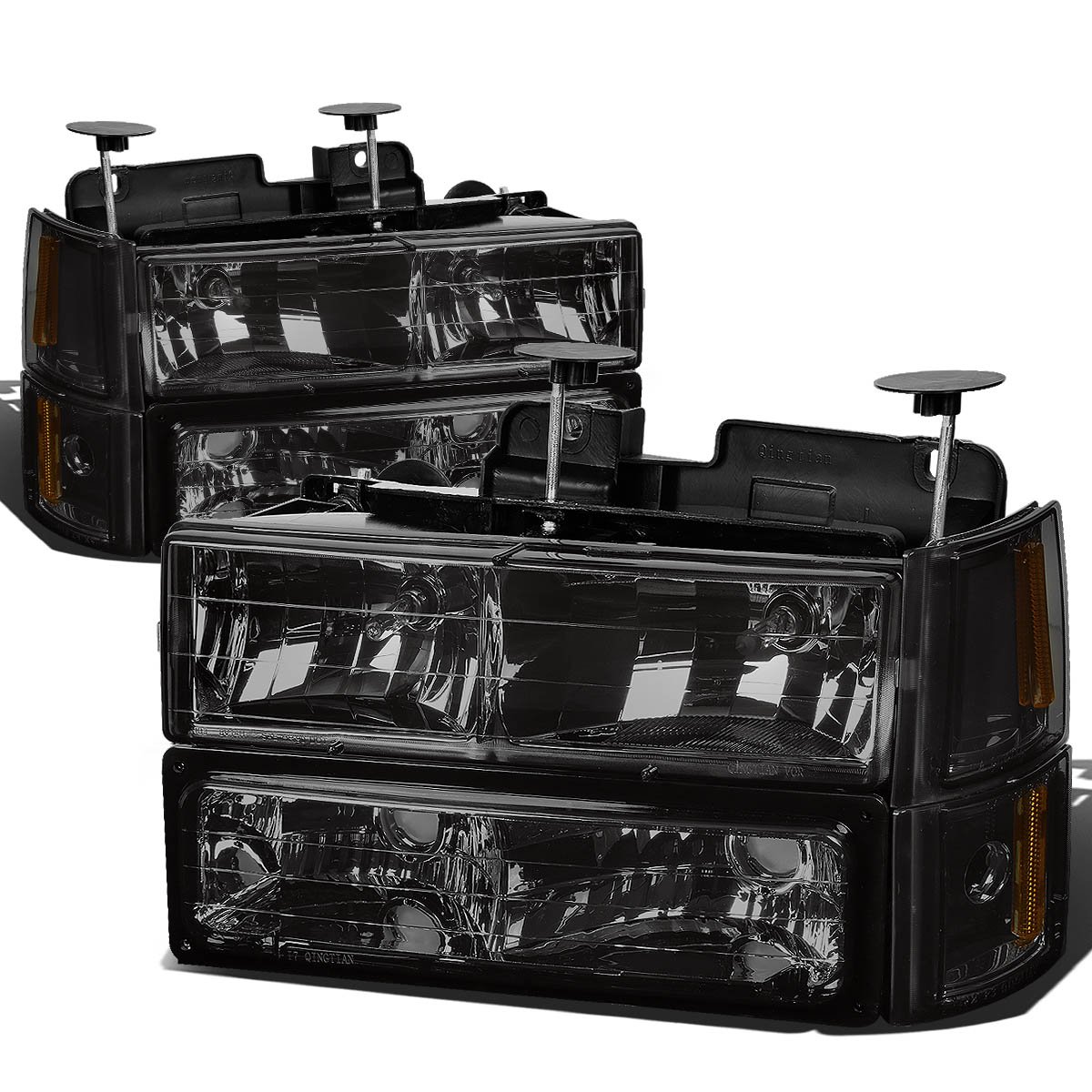 Auto Dynasty Headlights Assembly Compatible with 1994-2000 GMC C10 C/K 1500 2500 3500 Yukon, 8Pcs Driver and Passenger Side Halogen Headlamps Replacement w/Bumper Lamps, Smoked Lens Amber Corner