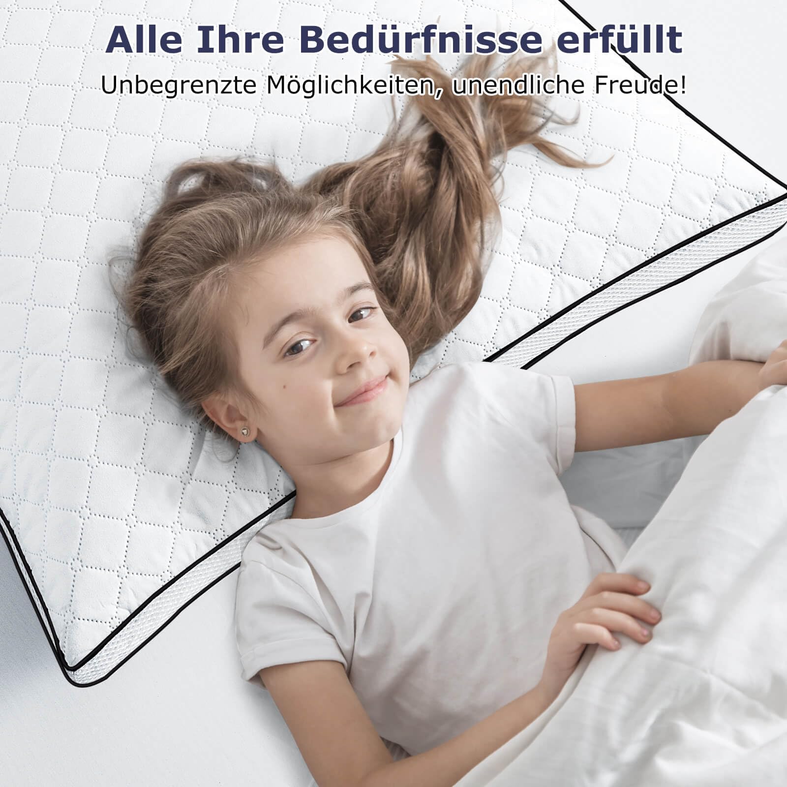 Kopfkissen 80x80 cm 2er Set, orthopädisches Seitenschläferkissen mit Premium Füllung, Atmungsaktives Nackenkissen, Schlaf-,Sitz-,Bett-,Sofa-Kissen für Allergiker weich und stützend waschbar