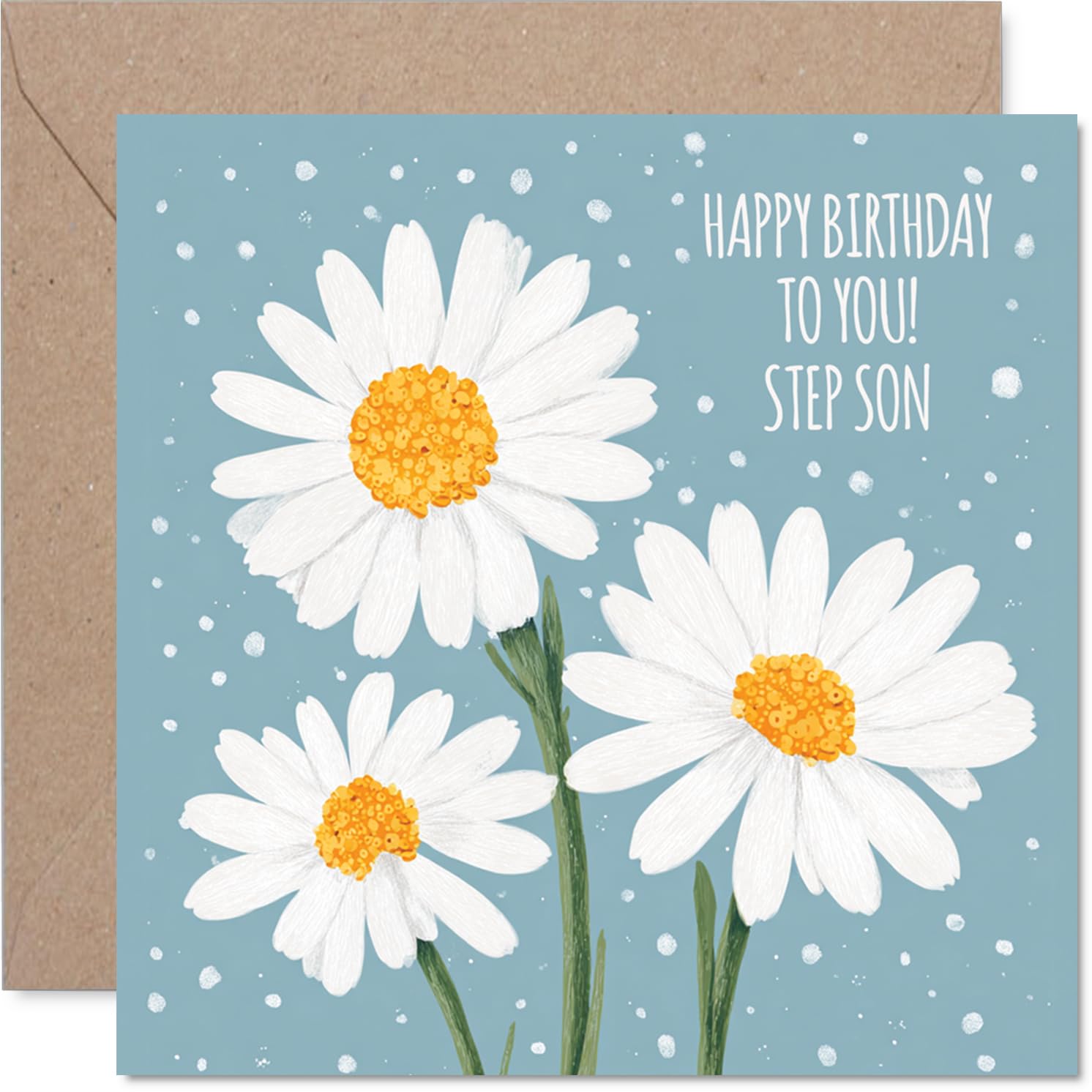 Step Son Birthday Card - Daisies - Happy Birthday Card for Step Son from Dad Mum, 145mm Bday Greeting Cards