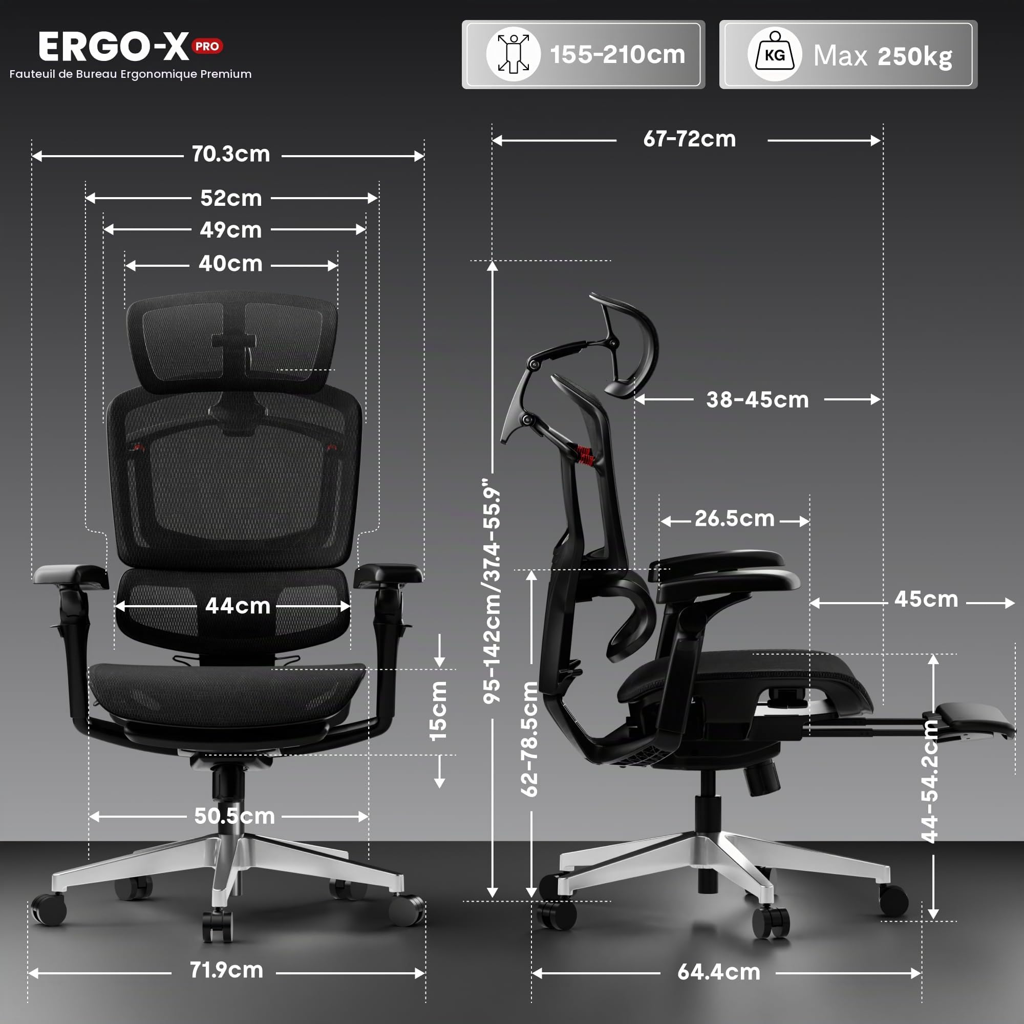 FLEXISPOT ErgoX Pro Chaise Bureau avec Repose-Pieds, Charge 250kg