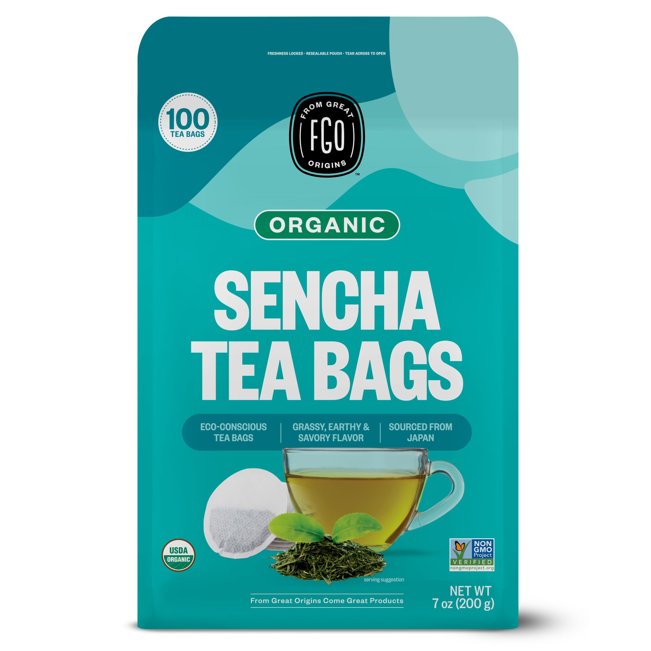 Organic Sencha Green Tea, 100 Count, Eco-Conscious Tea Bags, Resealable Bag, Sourced From Japan, Packaging May Vary (Pack of 1)