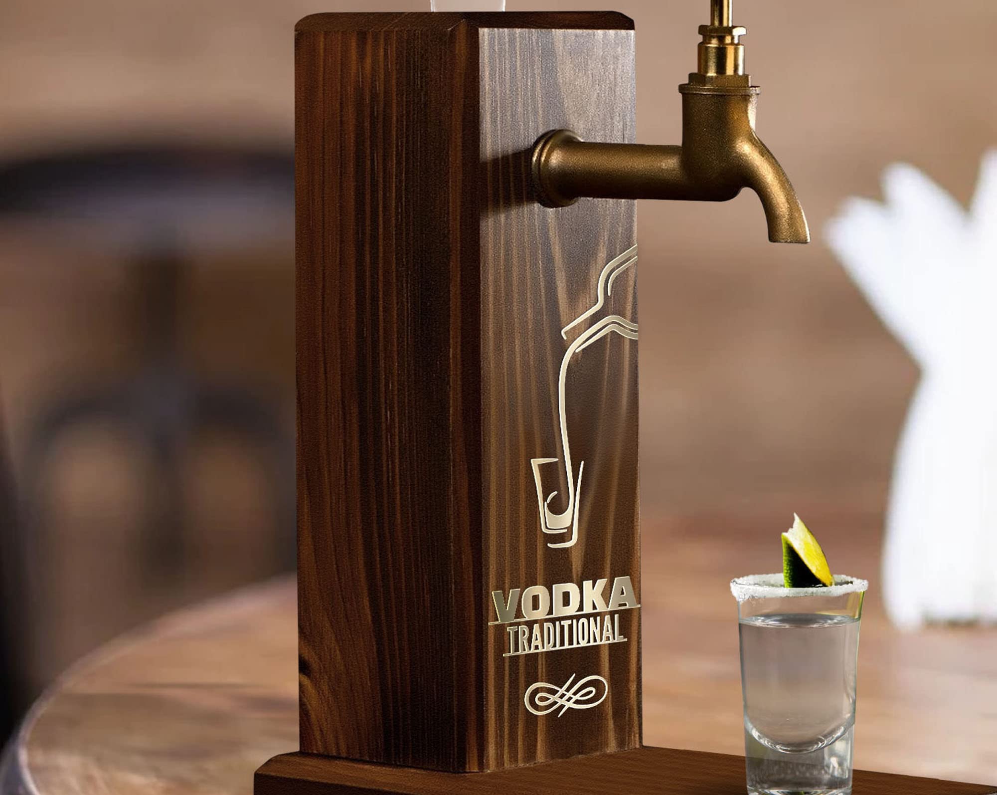 Bk Gift Özel Vodka Baskılı Musluklu Doğal Ahşap İçki Standı, İçki Çeşmesi, Doğum Günü Hediyesi, Ev Hediyesi, İçecek Dispenseri