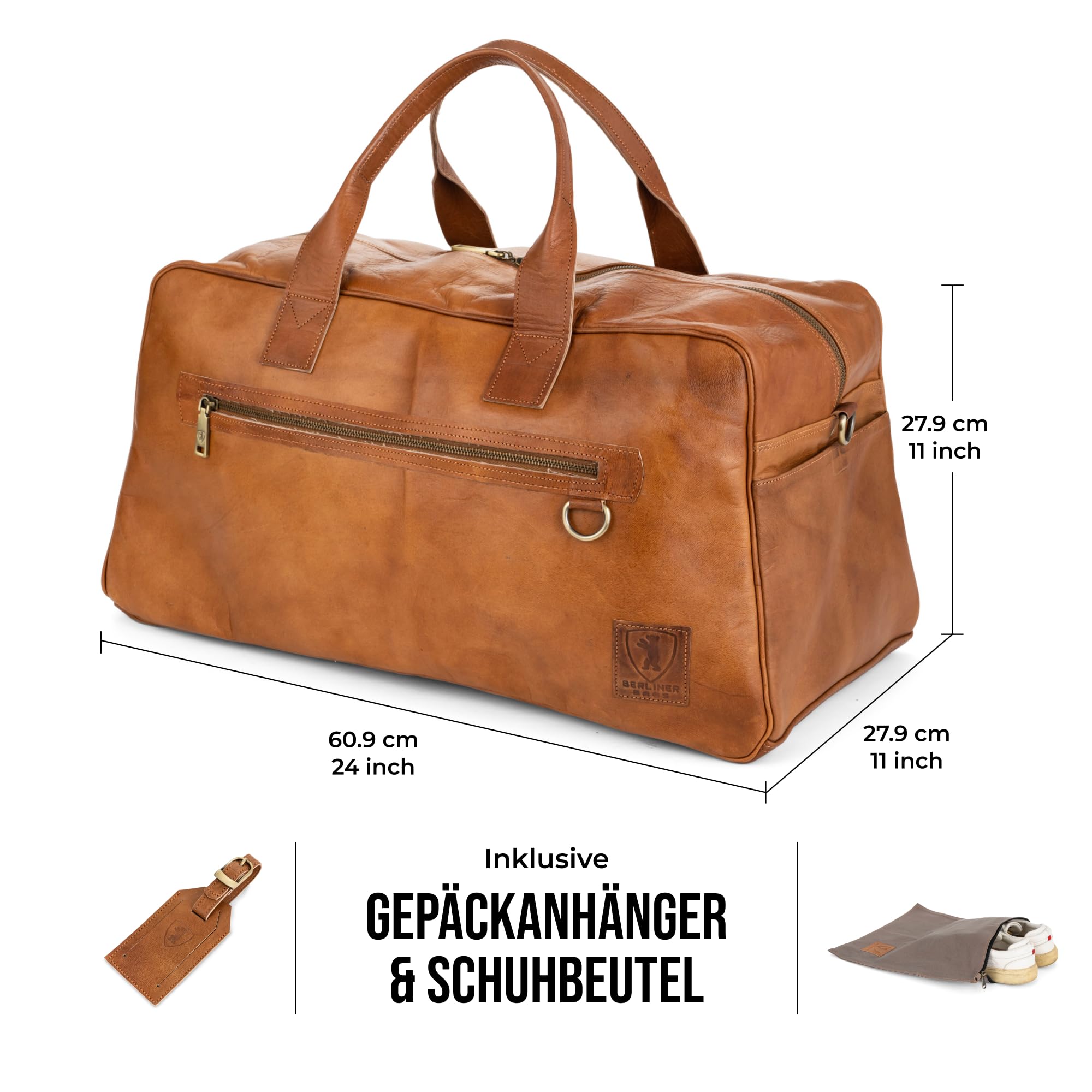 Berliner Bags Vintage Weekender Austin XL mit Schuhfach aus Leder, Reisetasche für Damen und Herren - Braun