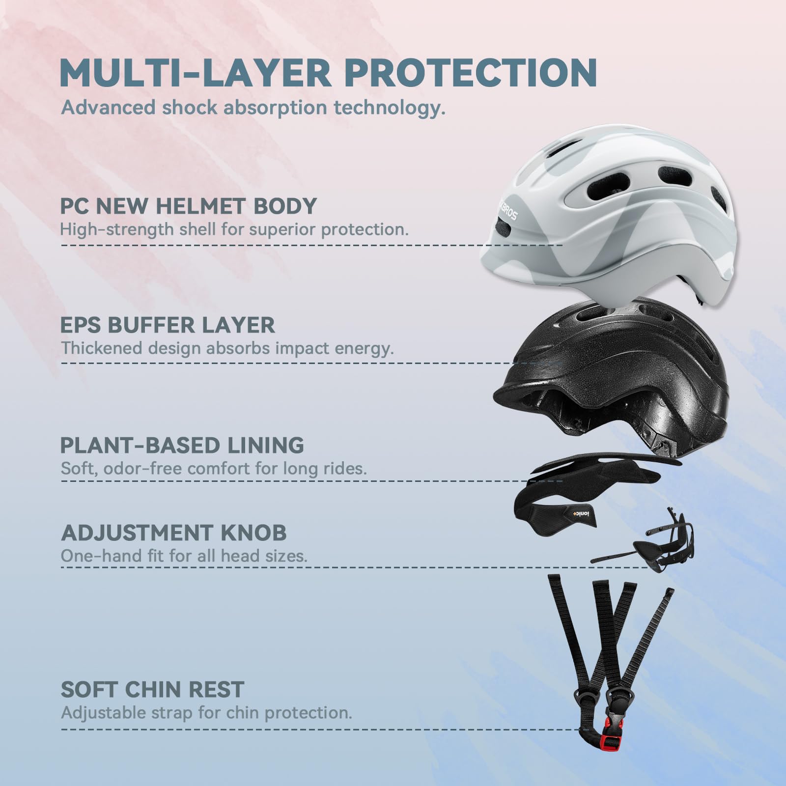 ROCKBROS Casco Infantil Ajustable 54-58 cm, Casco de Bicicleta con Soporte para Niños de 6-18 Años, Protección de Seguridad para Ciclismo MTB BMX Patinete y Deportes al Aire Libre