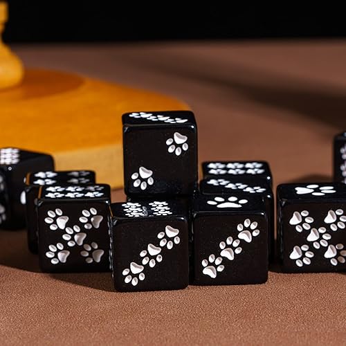 Miniatura 2 de HDdais Juego de dados D6 de 10 piezas de 0.63 pulgadas, dados estándar de 6 lados de pata de gato para juegos de mesa DND MTG PRG Wow