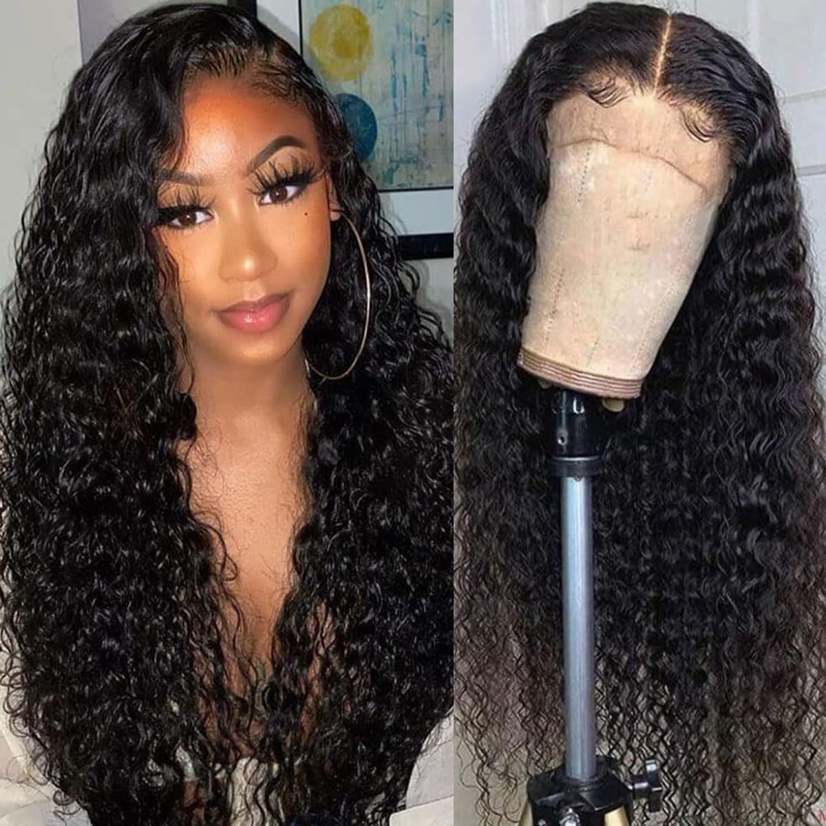Wear and Go Glueless Wigs Human Hair Pre Plucked Pre Cut 13X4 Lace Closure Water Wave Human Hair Wigs for Black Women 200 Density 28 inch