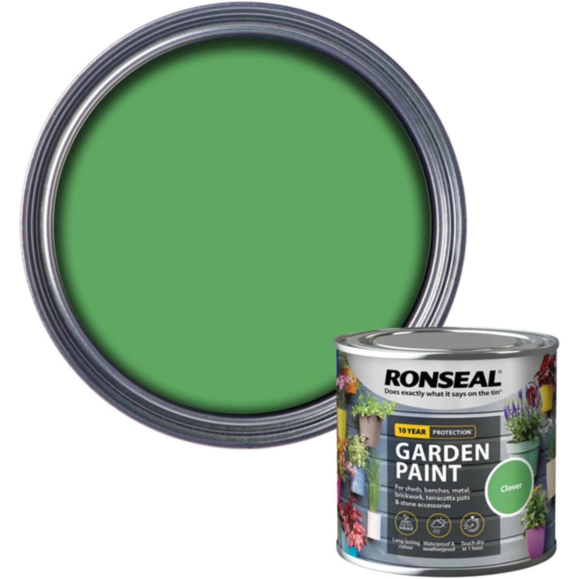 AOC24 Garden Fence Paint 250ml – Multi-Surface Exterior Paint for Wood, Brick, Metal, Stone & Terracotta – Waterproof, Resists Fading, Matt Finish for Sheds, Fences, Garden Furniture Paint Clover