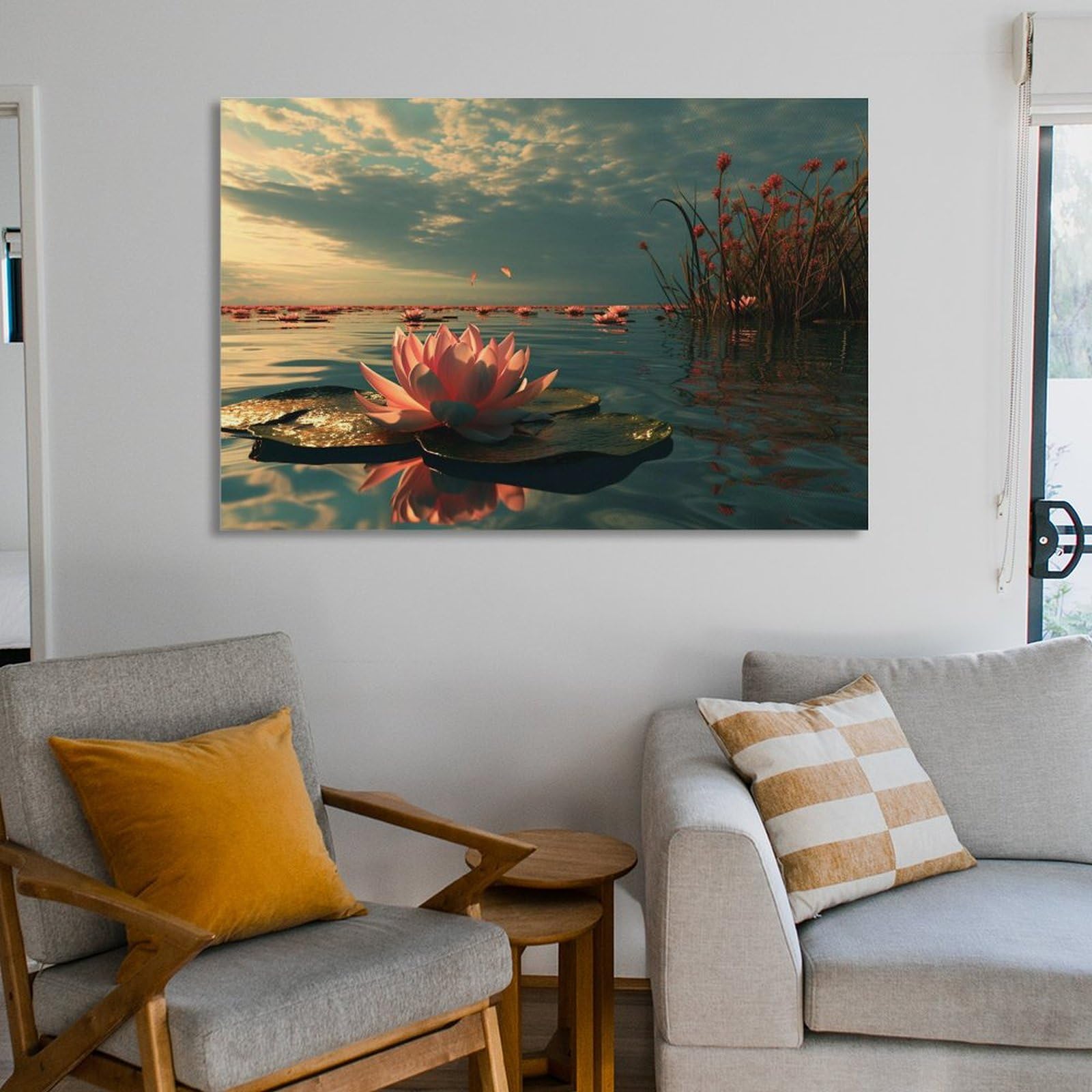 Amazon.co.jp: 絵画 蓮池の夕暮れインテリア 絵画 魅力的な花 静物の