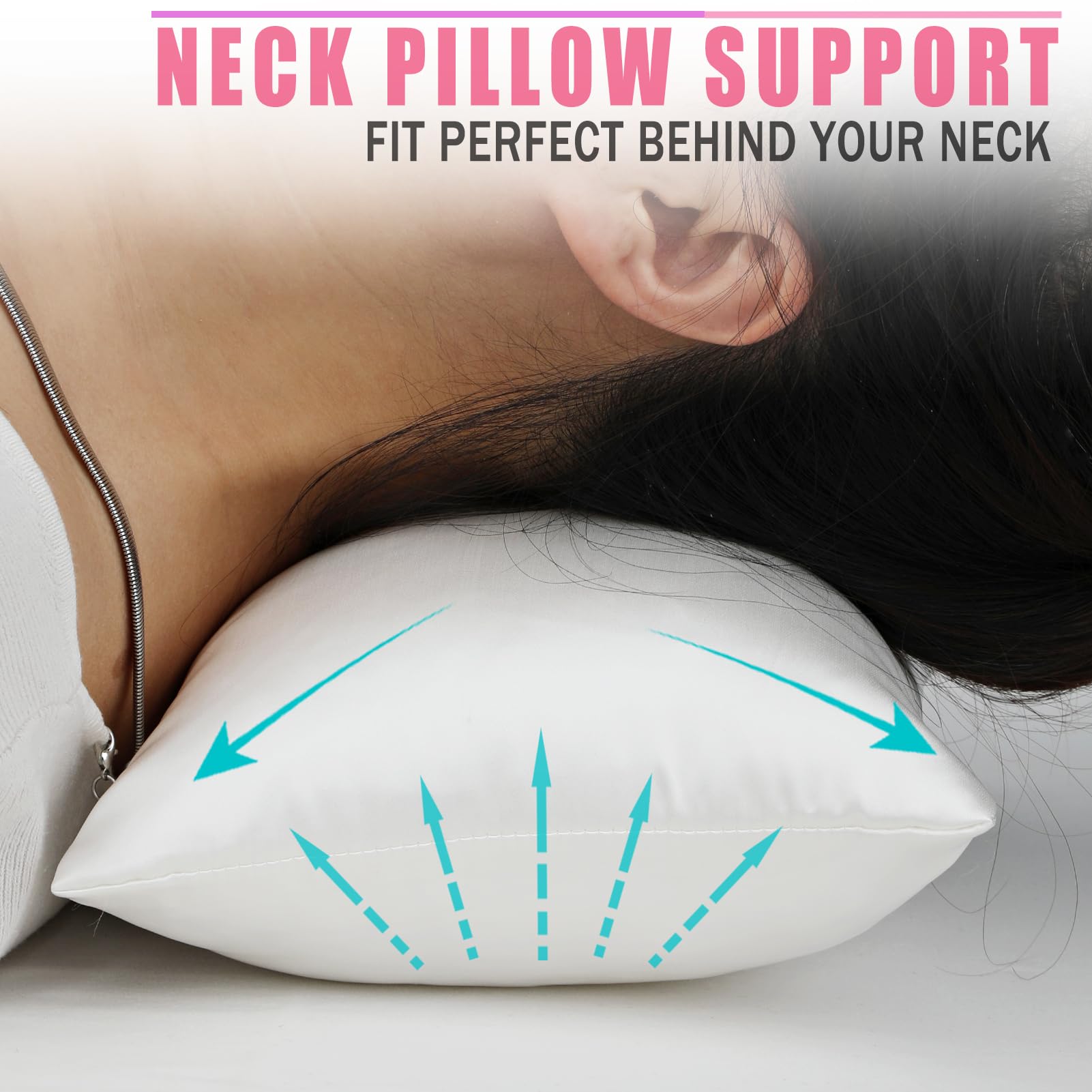 Silky Satin Small Neck Pillow for Recliner Chair, Washable Tiny Head Pillows for Sleeping Mini Neck Support Pillow with Pillowcase Smooth Cooling Airplane Cervical Neck Pain Relief 1 Pcs, Ivory